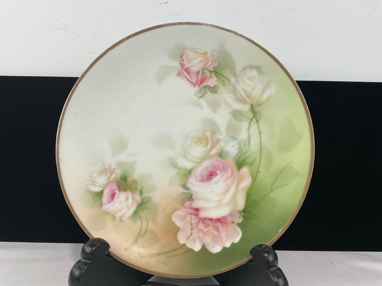 3 Early 20th Century RS Germany China Pieces, Plate, Bud Vase & Hatpin Holder, Rose Floral Pattern - 5