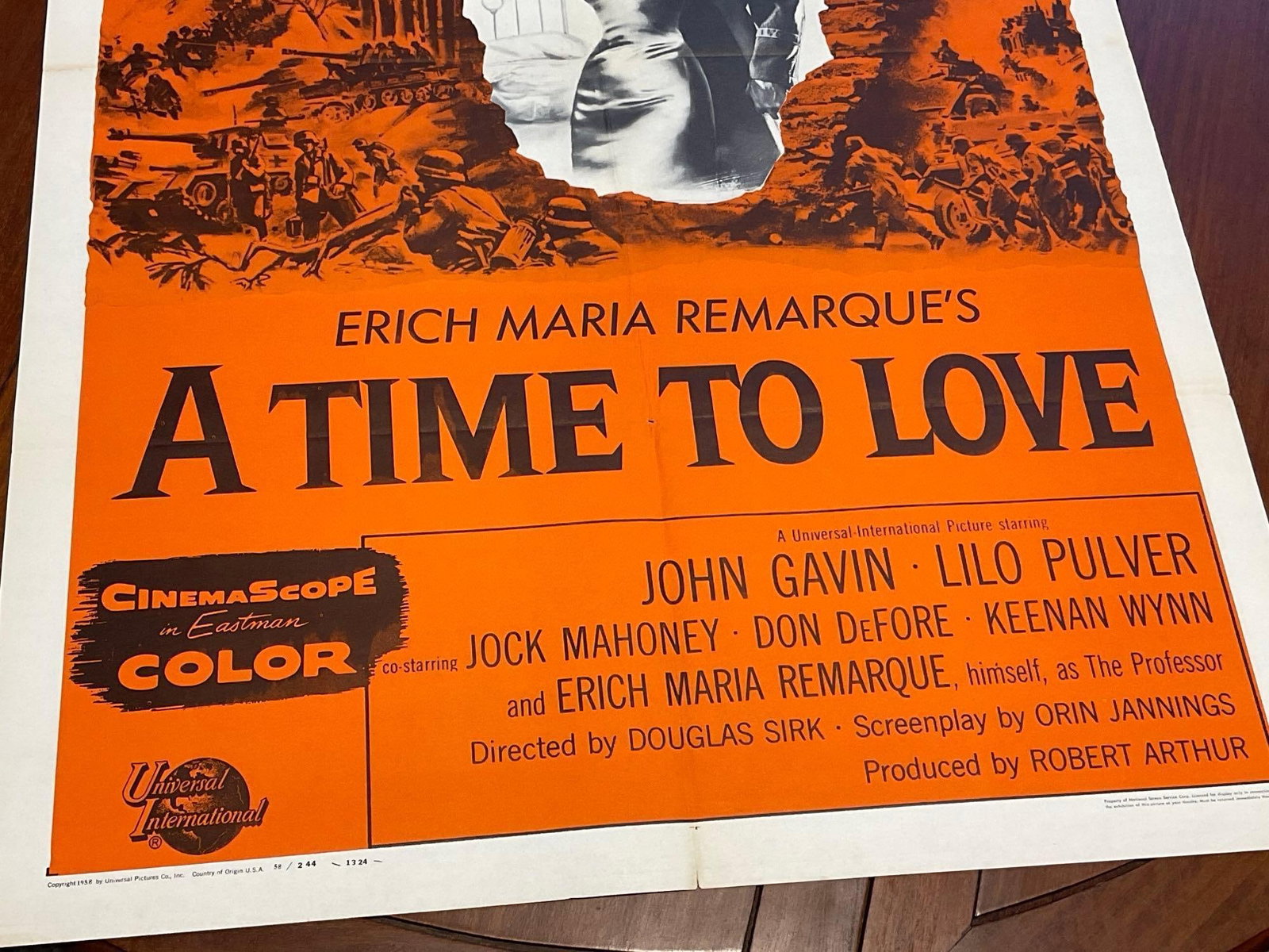 Vintage One Sheet Movie Poster, Erich Maria Remarques A Time To Love, Ochre w/couple in center - 3