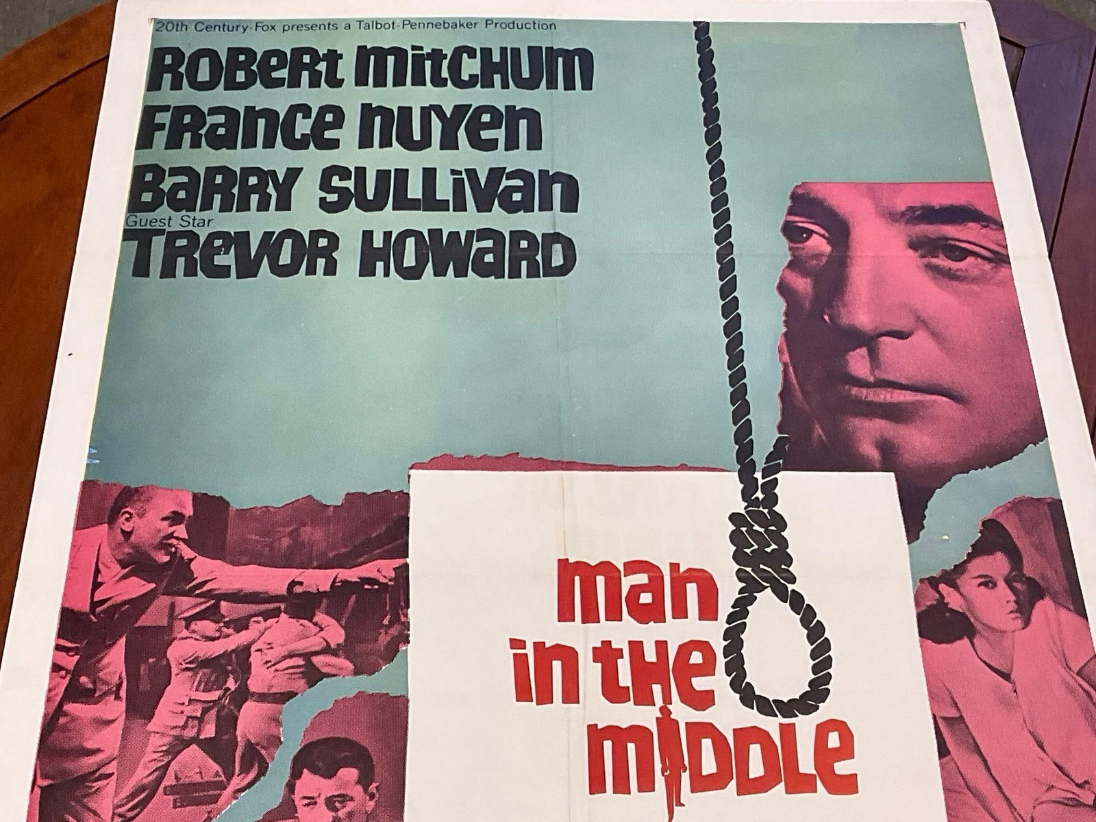 Vintage One Sheet Movie Poster, 1964 Man In The Middle, Photos of Characters in Pale Blue/Red Scale - 2