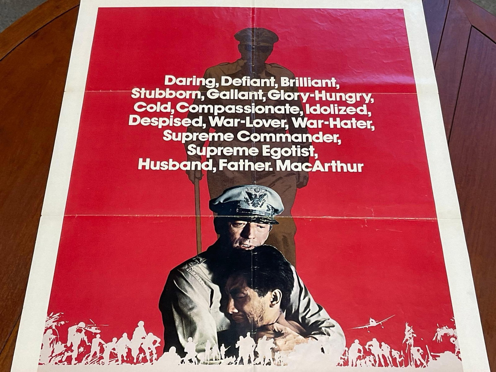 Vintage One Sheet Movie Poster, 1977 MacArthur, Gregory Peck in center, w/Deep Red/White Background - 2