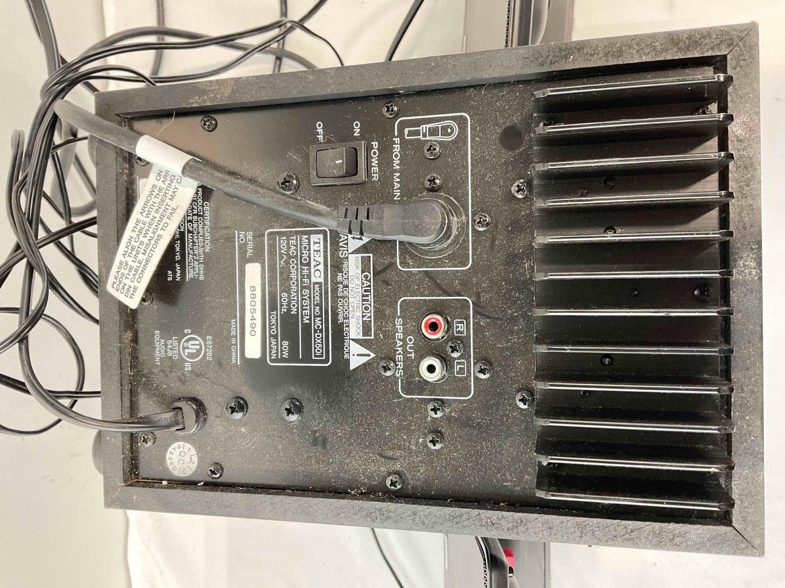 TEAC Hi Fi System Model MC-DX50i Subwoofer & 2 Speakers. Tested, Powers On. Fair Condition. - 5