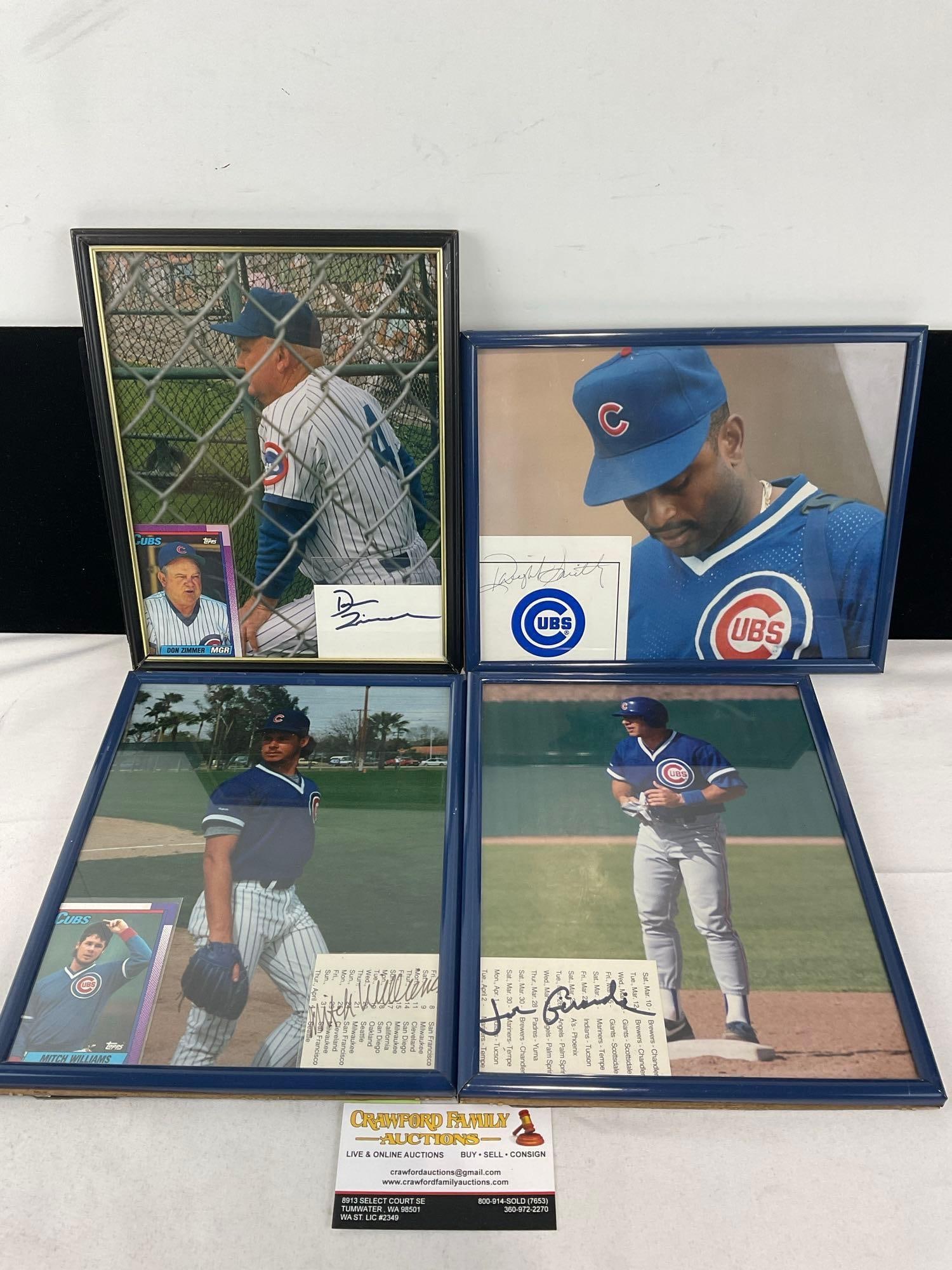 4 Framed Signed Chicago Cubs Photos, Mitch Williams, Joe Girardi, Don Zimmer, & Dwight Smith: Mitch Willams Nicknamed " The wild thing" Joe Girardi 3x World Series winner Don Zimmer was a legendary American baseball infielder, manager, and coach. Dwight Smith Chicago Cubs Outfirlder