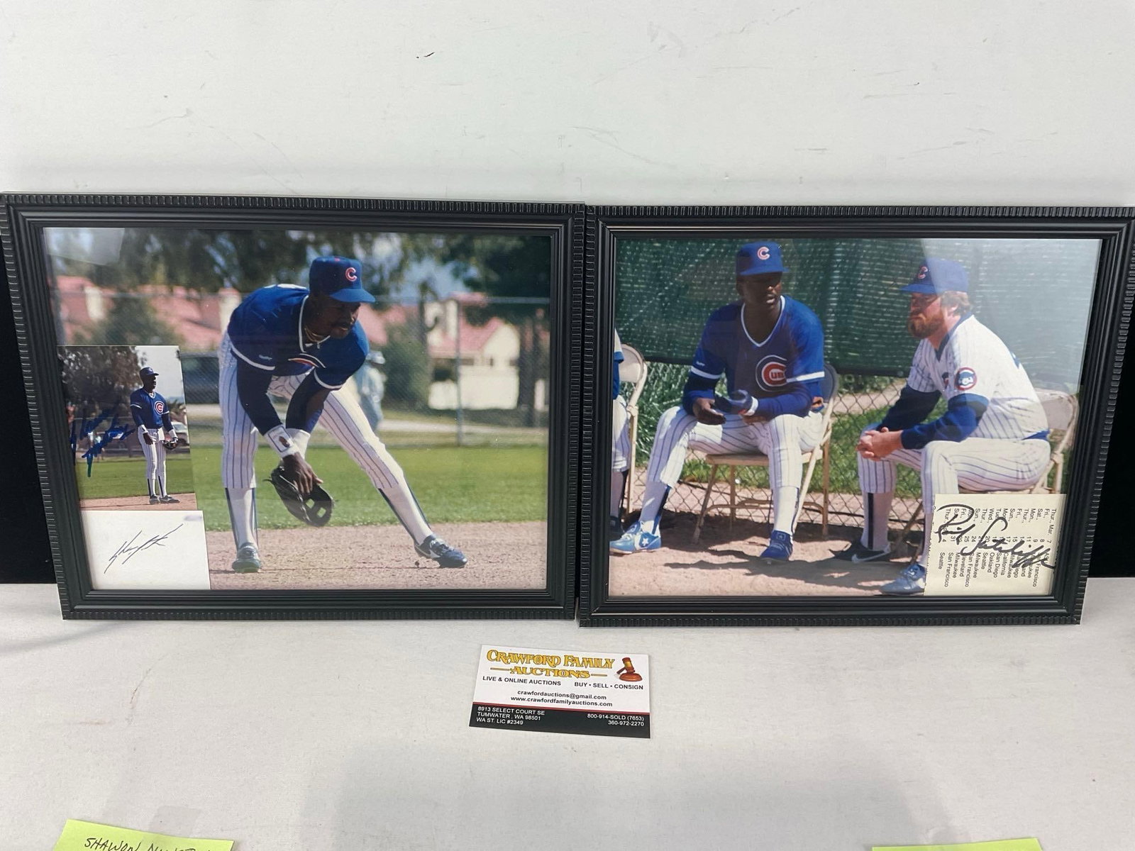 Pair of Chicago Cubs Framed Photos w/signatures, Shawon Dunston & Rick Sutcliffe: More info on the post its. These sports lots are from a single consignor sports collection, including memorabilia hand sign in person at training camps & events by the consignor & and his