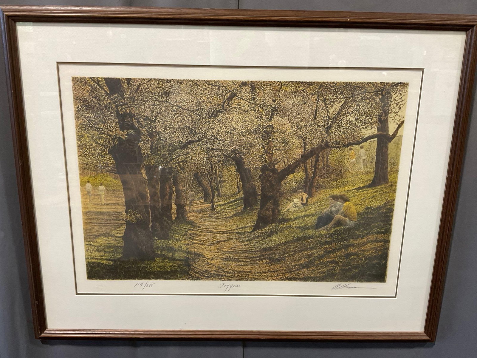 Framed Signed & #d 104/285 Litho titled Joggers by Famous Harold Altman, 27x35 inches: Harold Altman (April 20, 1924 July 28, 2003) was a highly influential American painter and printmaker , widely recognized as one of the leading graphic artists of the twentieth century. He is