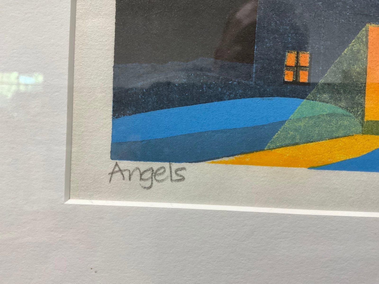 Framed Print, Signed woodcut titled Angels by Famous Artist Sabra Field 17x17 inches, bio on back - 3