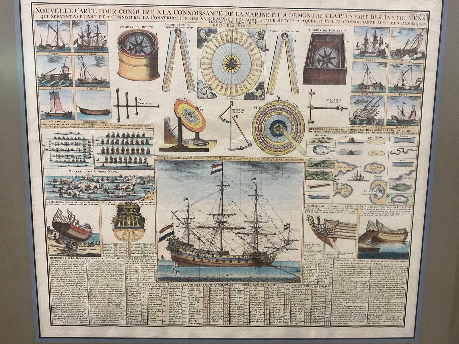 Print of an Antique Maritime Chart, New Chart for Acquiring Knowledge of Maritime Matters, 30x33 - 2