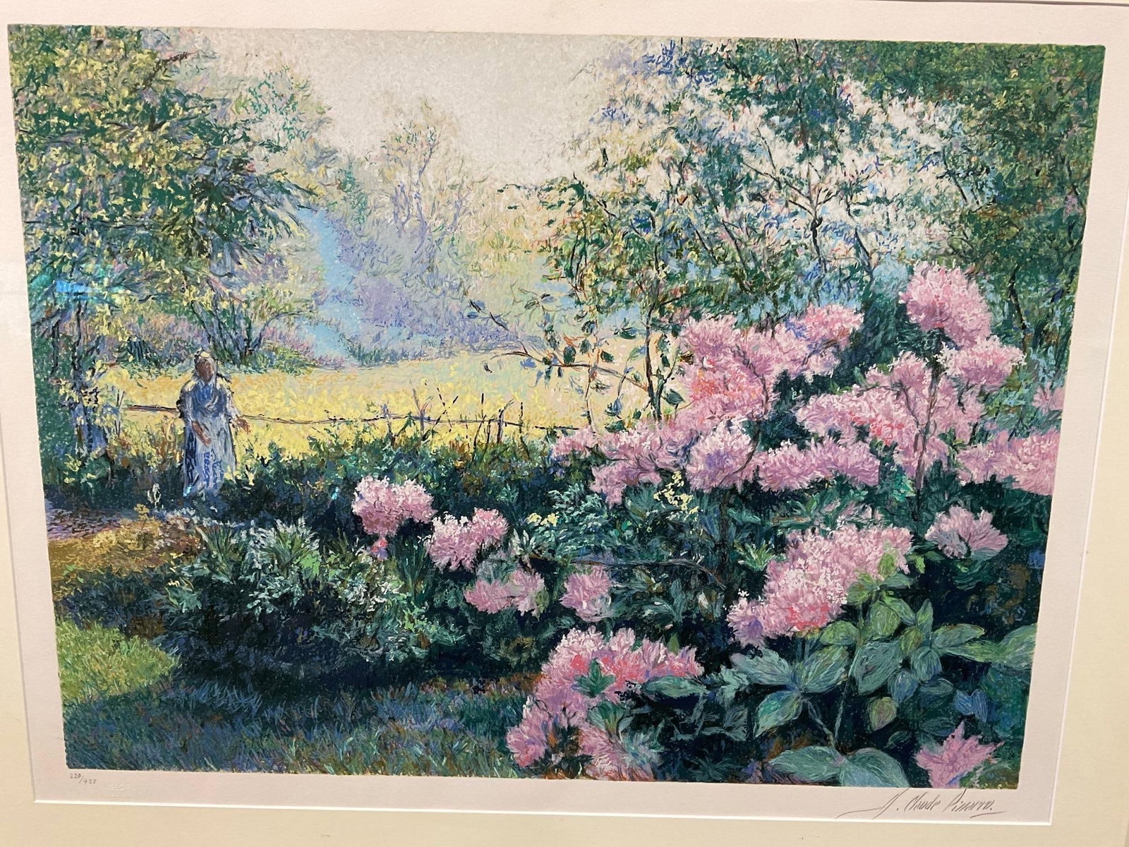 Framed Signed & #d 220/425 Litho titled Les Rhododendrons by Famous Claude Pissarro, 35x43 inches - 2