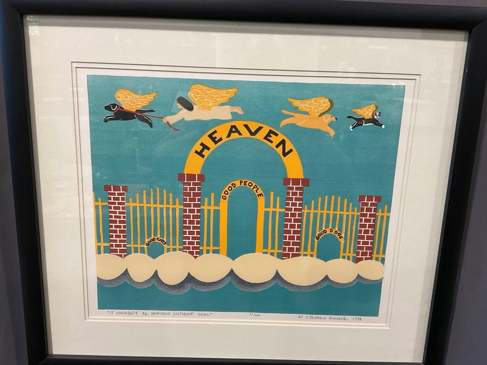 Framed Signed & #d 27/500 Litho, It Wouldnt Be Heaven Without Dogs by Stephan Huneck 1998 (1 of 8)