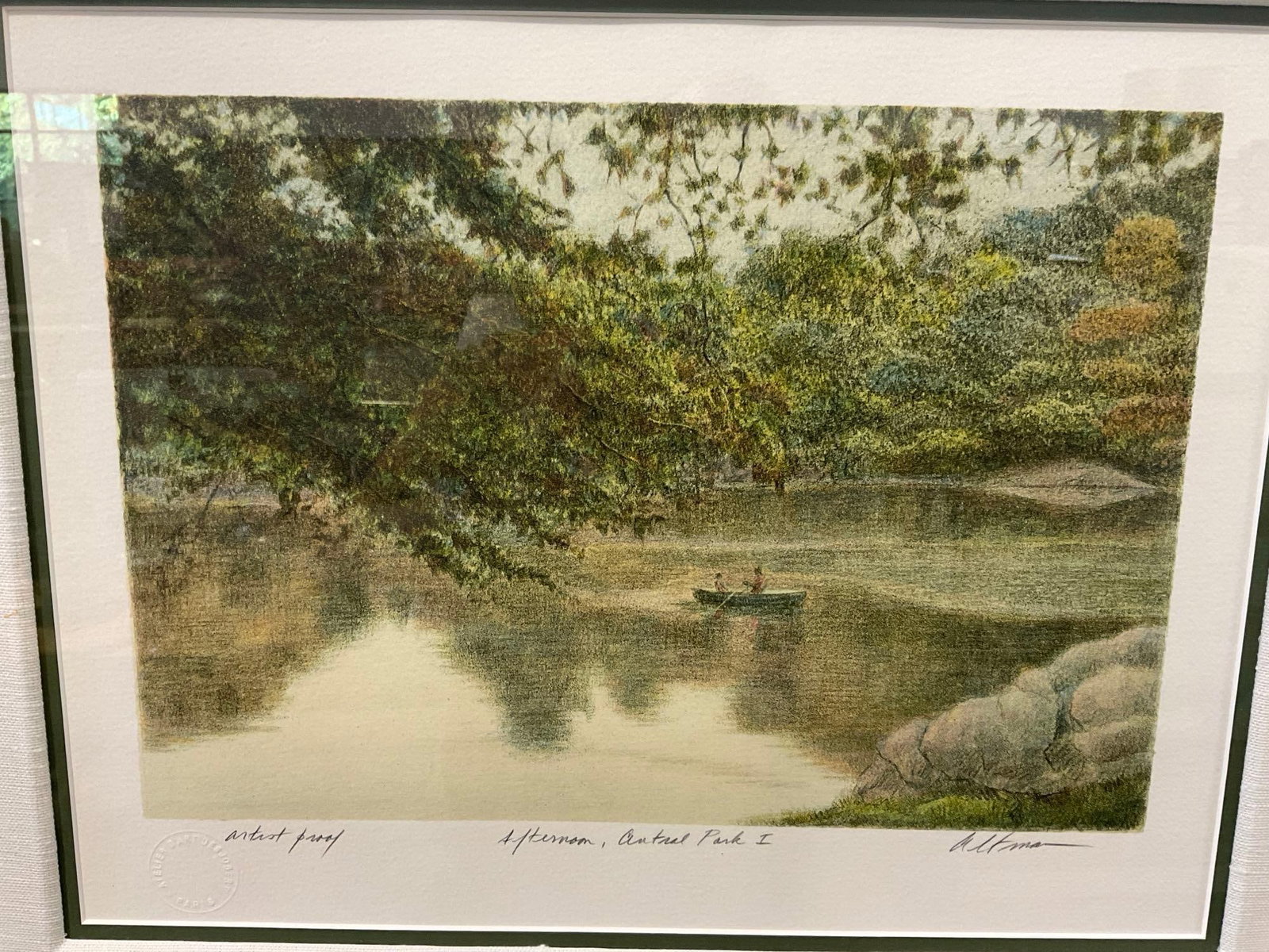 Framed Signed & Artist Proof Litho titled Afternoon Central Park I, by Harold Altman, 24x27 inches - 2