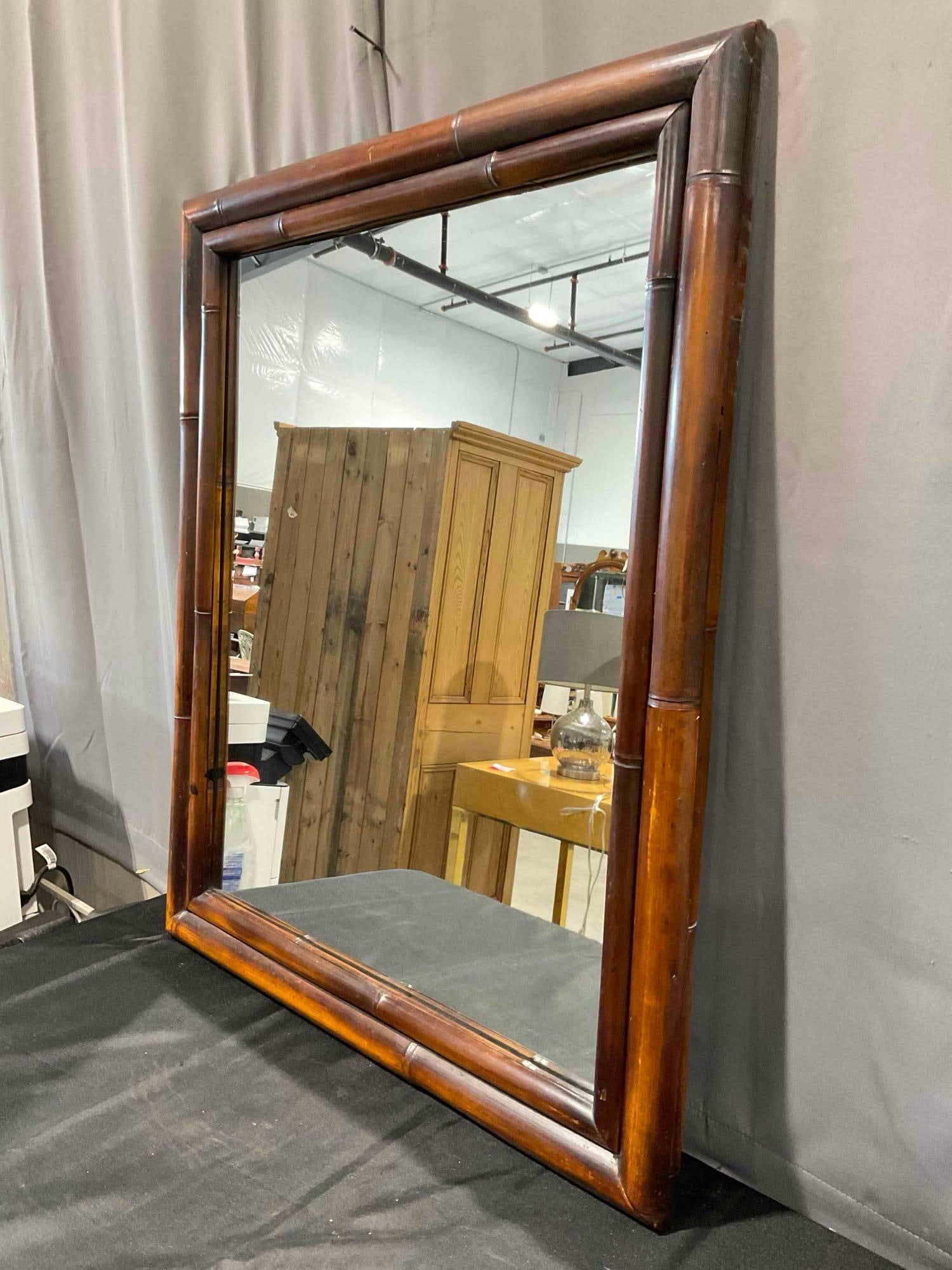 Vintage Wall Mirror in Bamboo Style Wood Frame. Measures 30" x 3" x 36" - 2