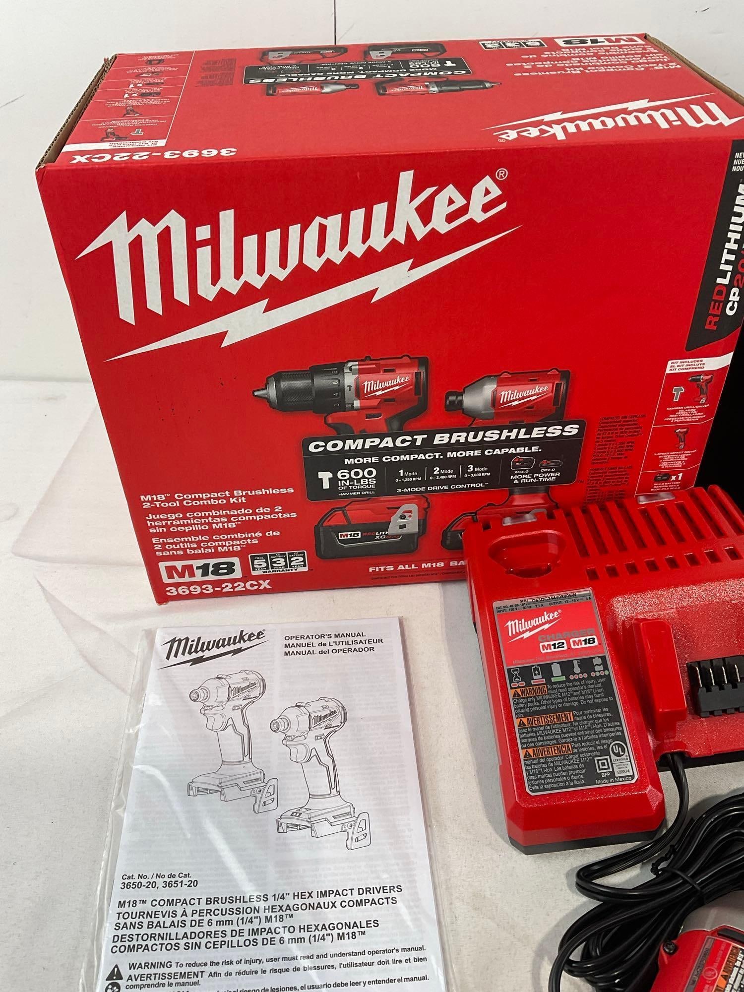Milwaukee M18 3693-22CX Brushless Hammer Drill / Impact Combo Kit, w/case, NIB - 2