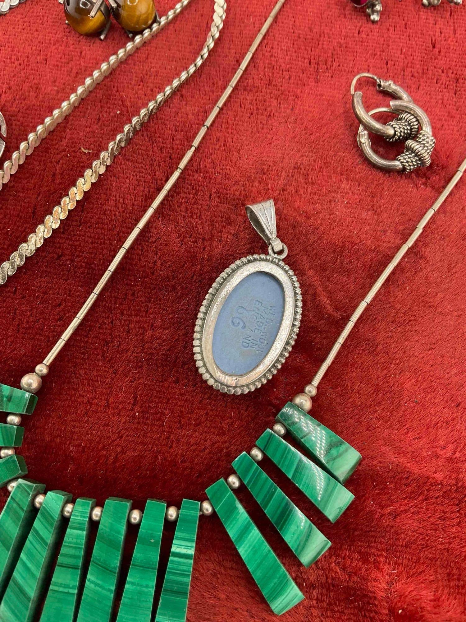 Sterling silver Necklaces & earrings, including wedgwood & Heart shaped pendant w/ real diamonds - 5