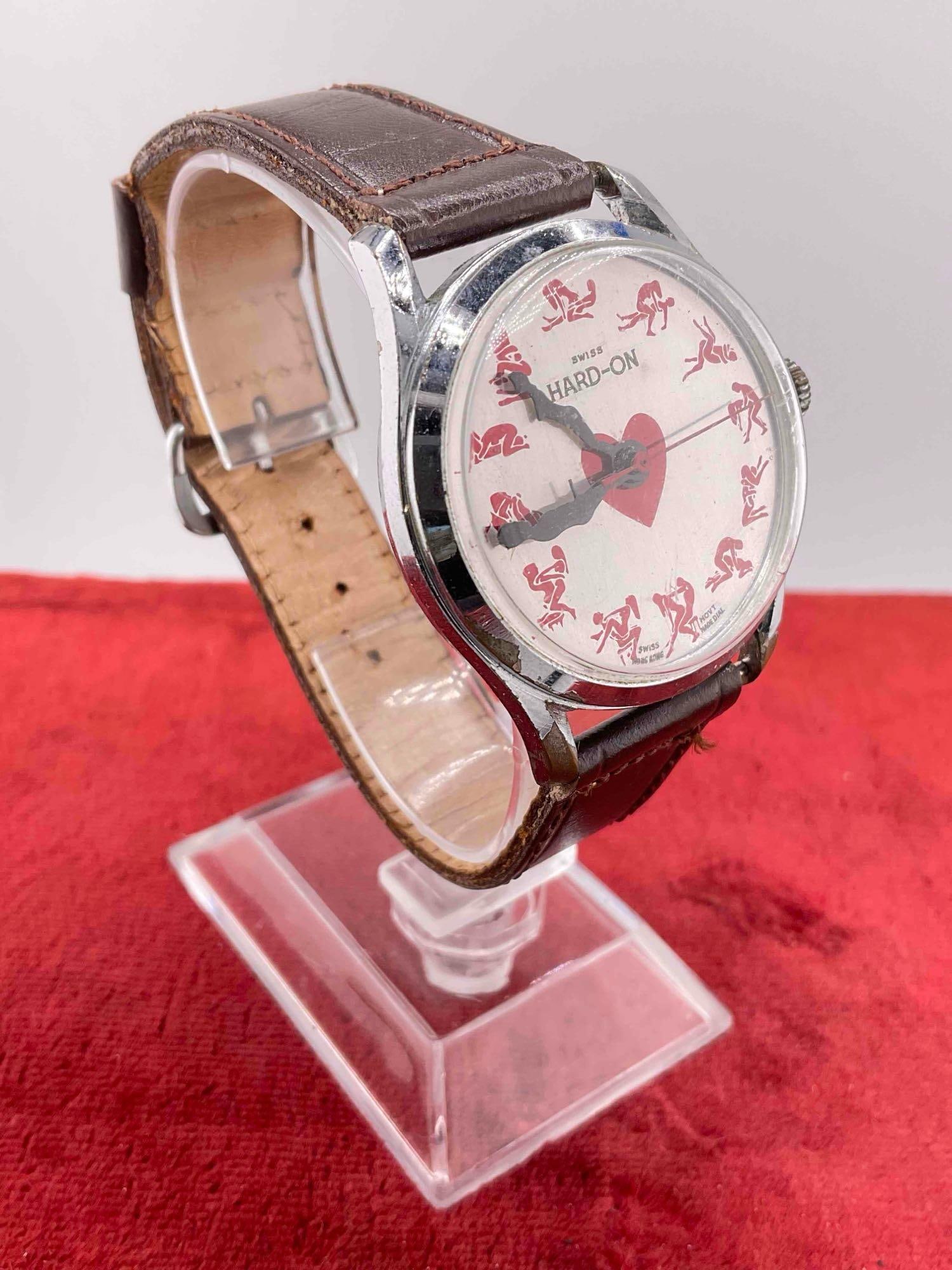 Vintage 1970's Hard On Kama Sutra Men's wrist watch w/ swiss movement. See pics: C-6230 sold as -is needs batteries 