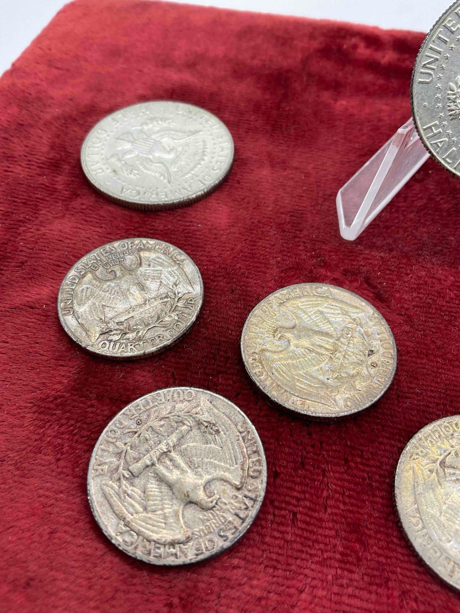 10 X Silver coins, 3x Kennedy halfs 1969, 66, & 64/ 6x Washington Quarters 1953 to 1964 + 1943 dime - 6