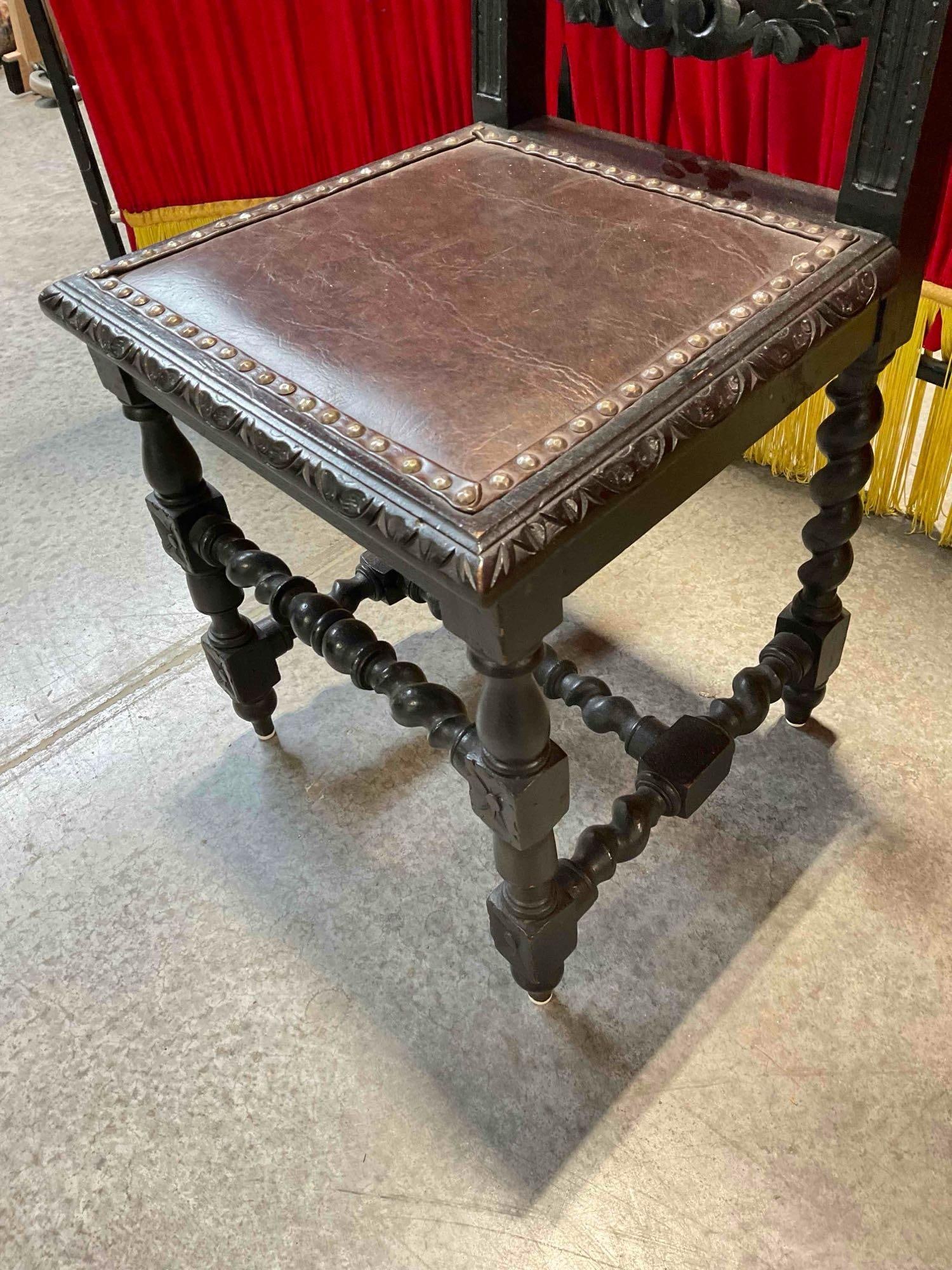 Antique 18/19th Cent.European Renaissance, Boroque Ornately Carved Dark Wood Chair w/ Lion Details. - 7