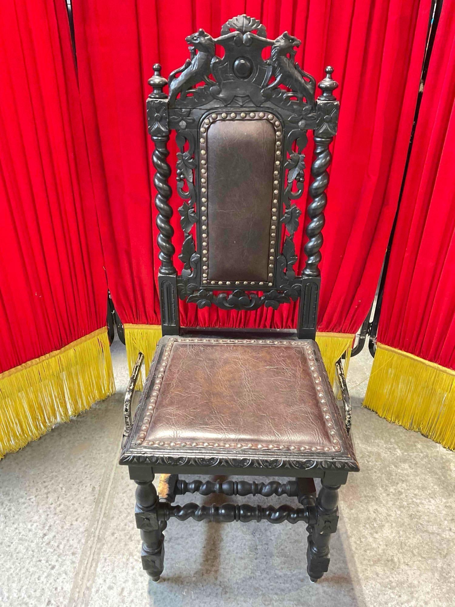 Antique 18/19th Cent.European Renaissance, Boroque Ornately Carved Dark Wood Chair w/ Lion Details. (1 of 9)