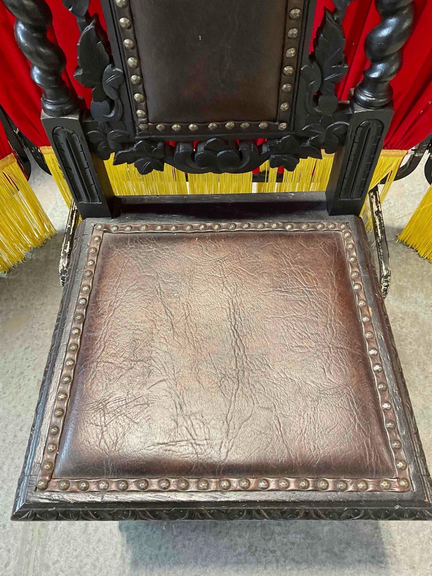 Antique 18/19th Cent.European Renaissance, Boroque Ornately Carved Dark Wood Chair w/ Lion Details. - 6