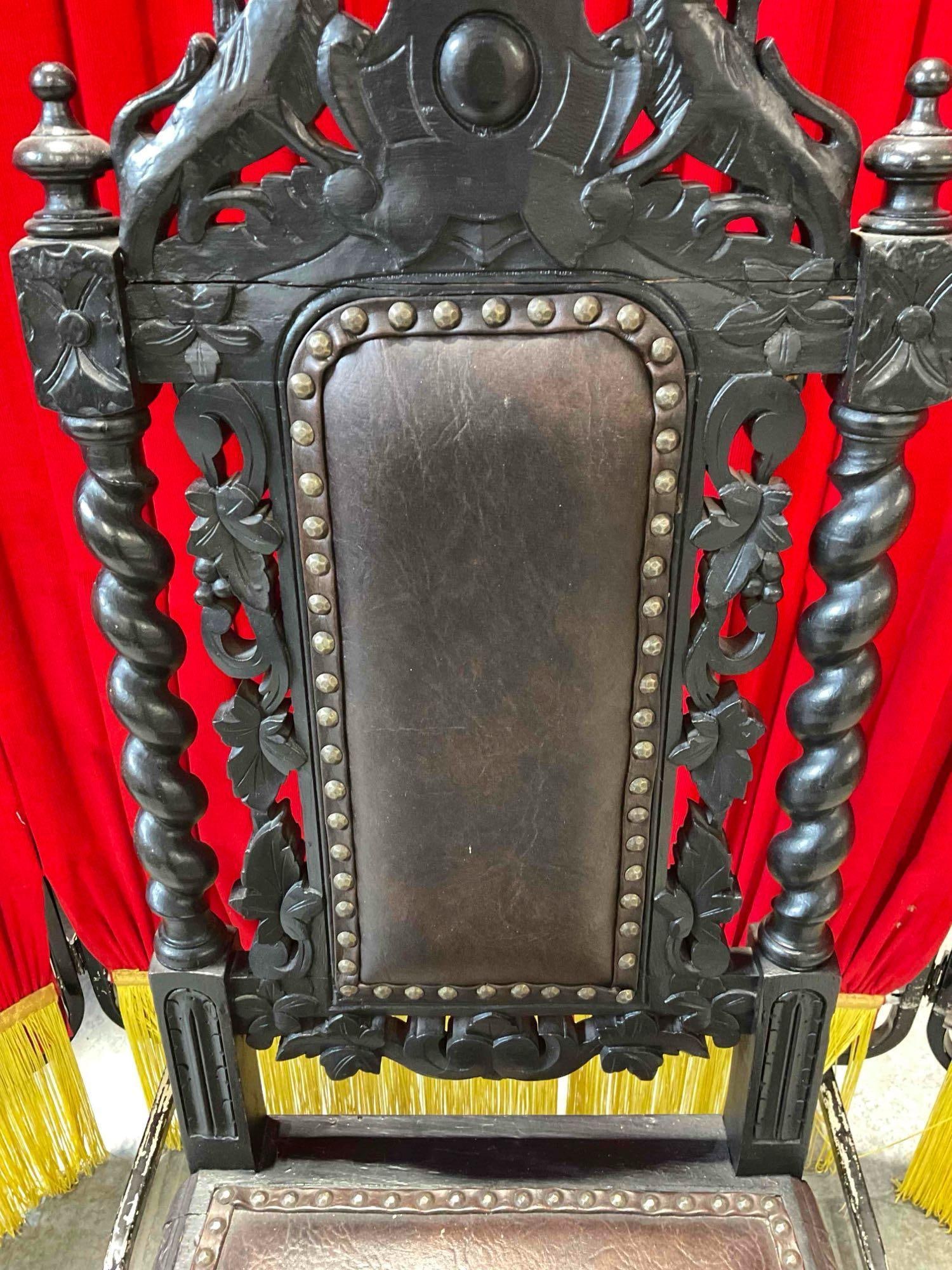 Antique 18/19th Cent.European Renaissance, Boroque Ornately Carved Dark Wood Chair w/ Lion Details. - 7