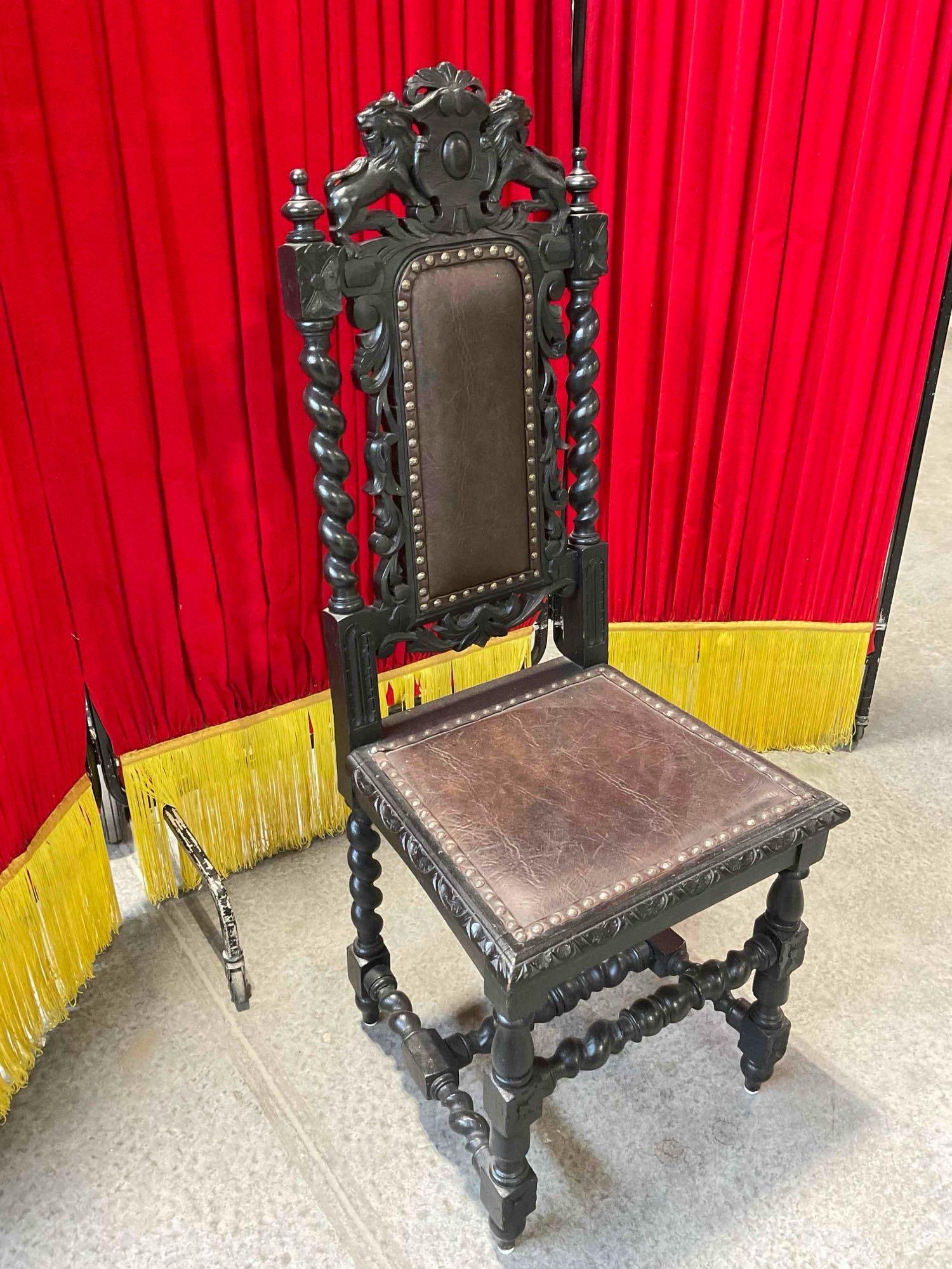 Antique 18/19th Cent.European Renaissance, Boroque Ornately Carved Dark Wood Chair w/ Lion Details. - 2