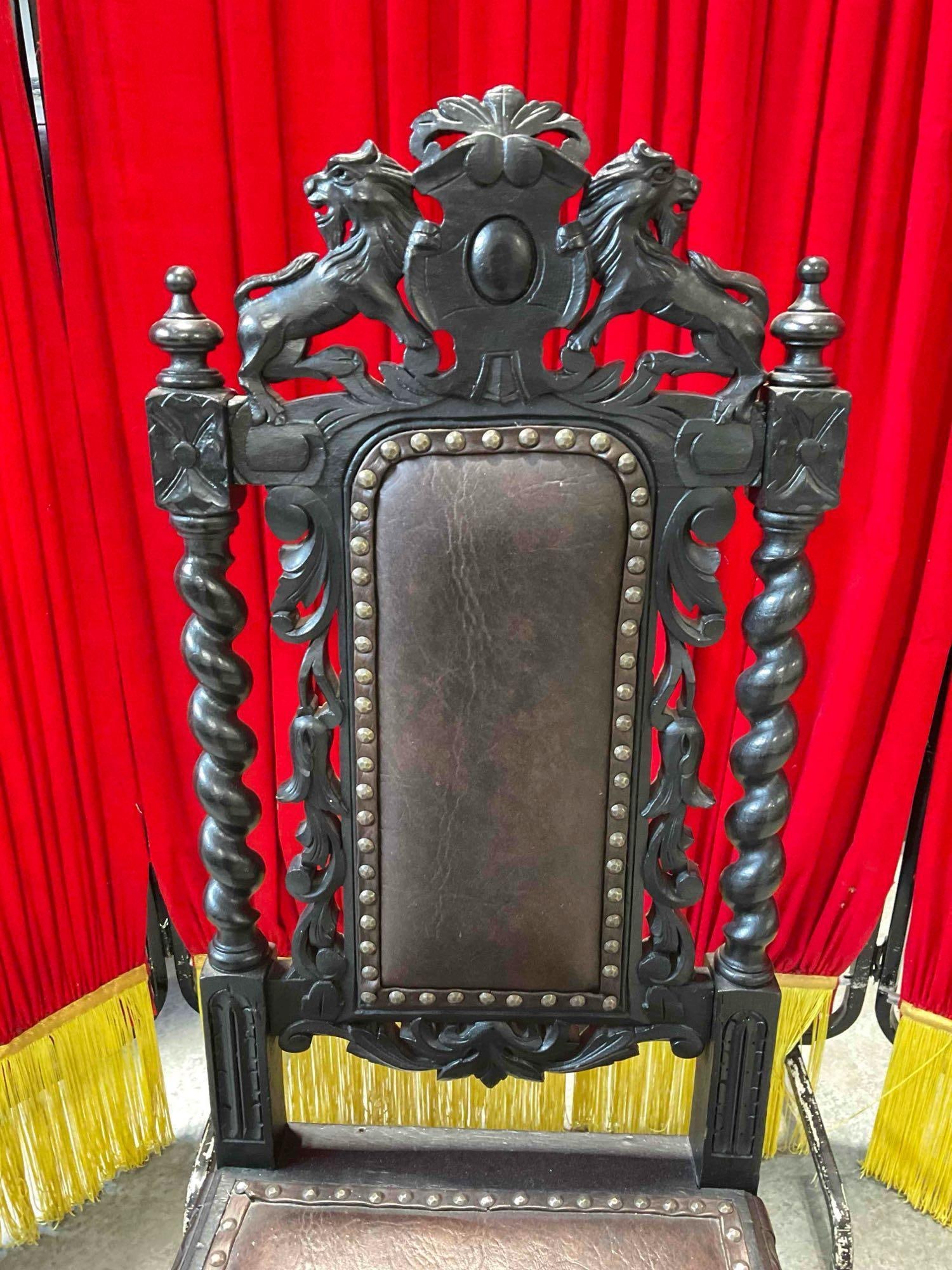 Antique 18/19th Cent.European Renaissance, Boroque Ornately Carved Dark Wood Chair w/ Lion Details. - 5