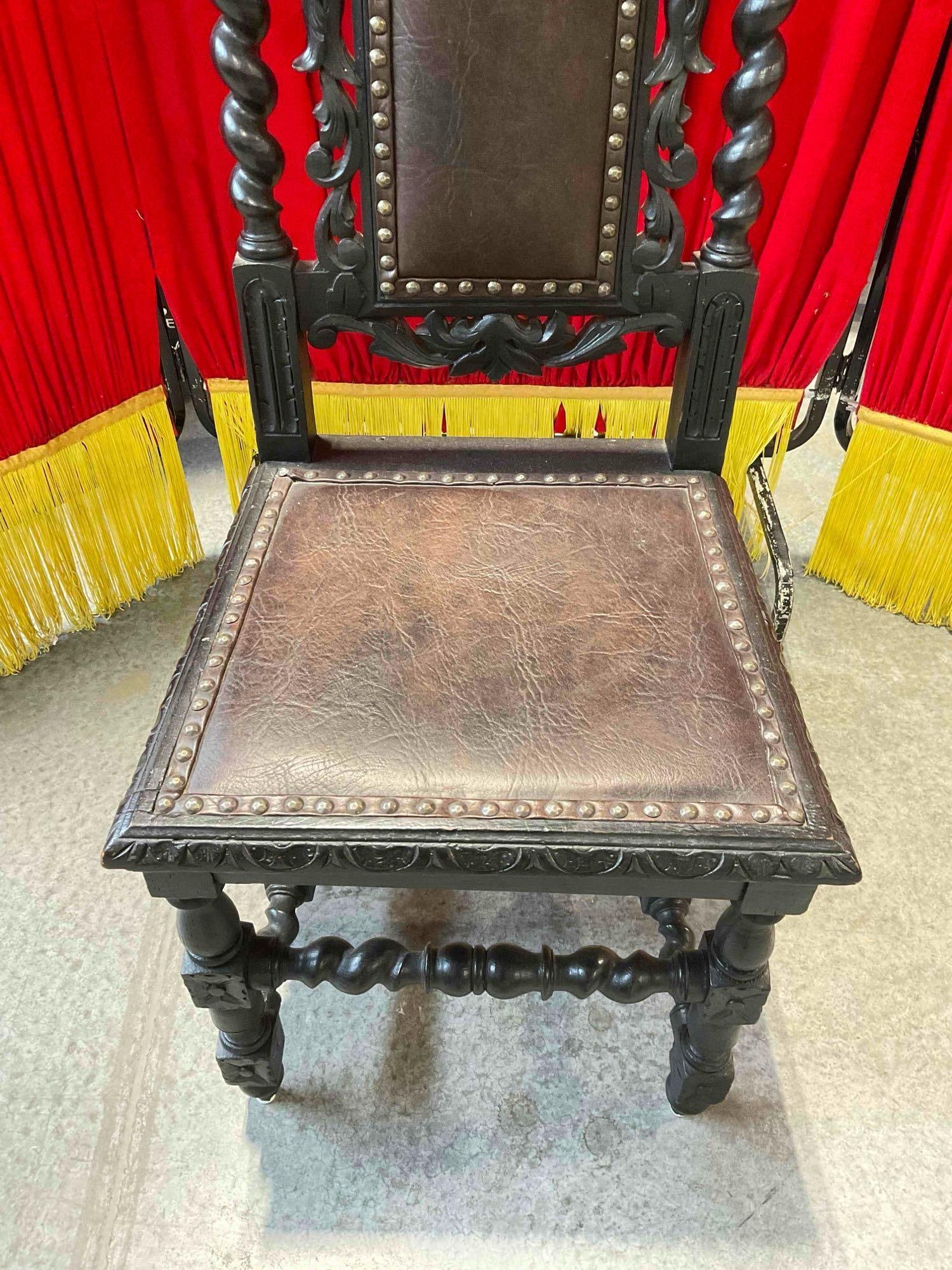 Antique 18/19th Cent.European Renaissance, Boroque Ornately Carved Dark Wood Chair w/ Lion Details. - 6