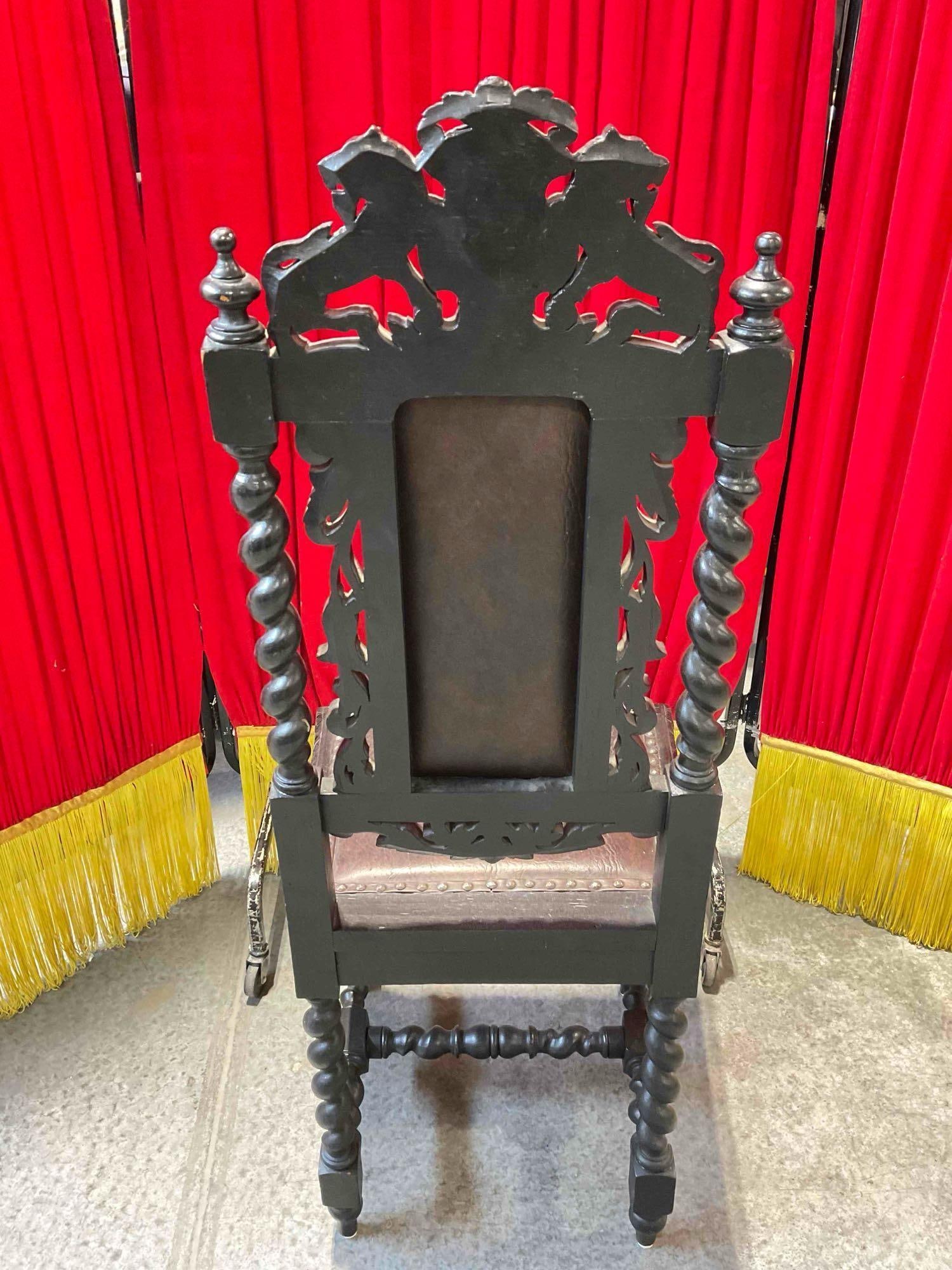 Antique 18/19th Cent.European Renaissance, Boroque Ornately Carved Dark Wood Chair w/ Lion Details. - 7