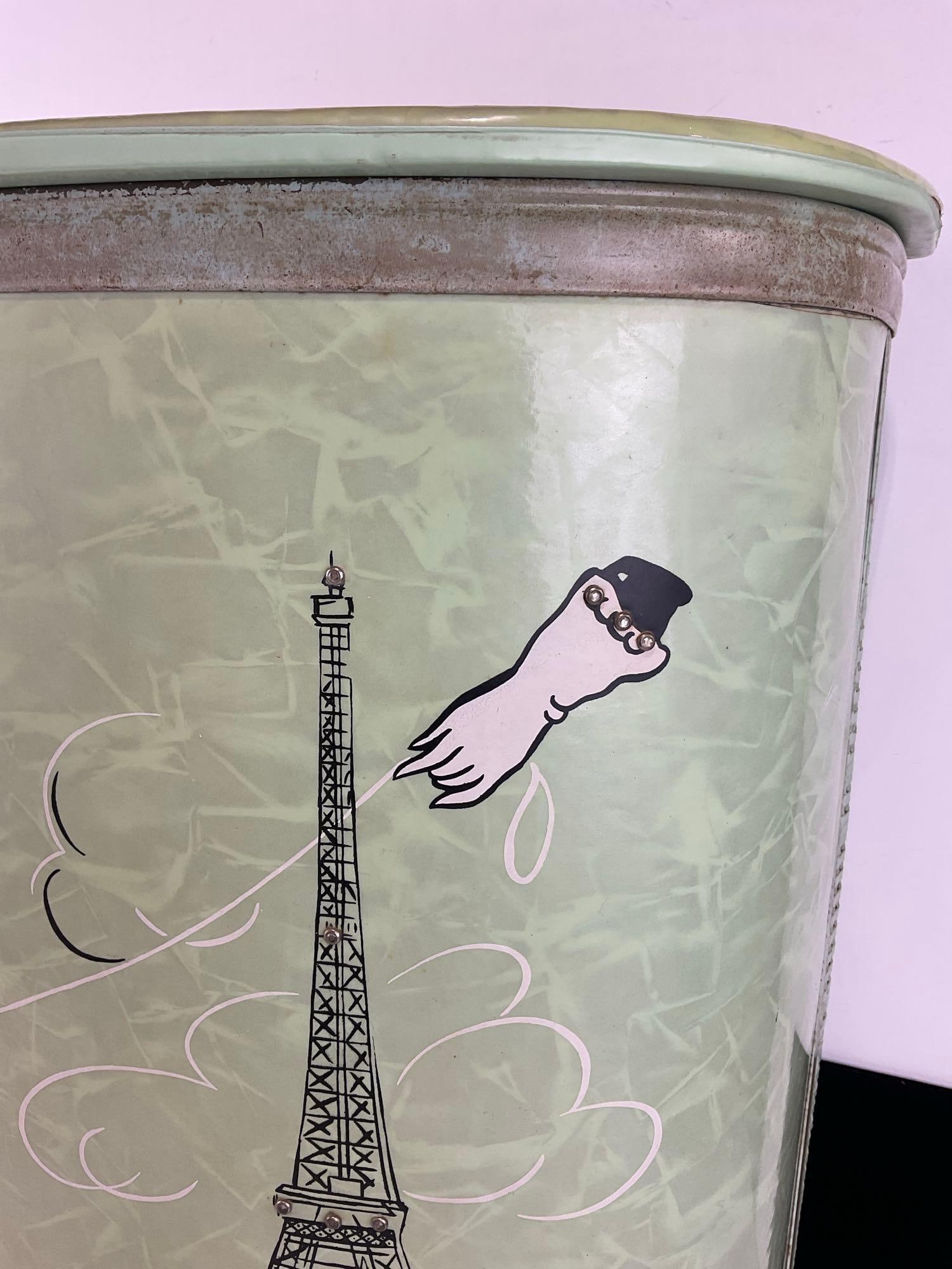 Rare Vintage 1950s Pearl Wick Fifi Poodle in Paris Laundry Hamper, Seafoam Green 26h x 22w x 13d " - 3