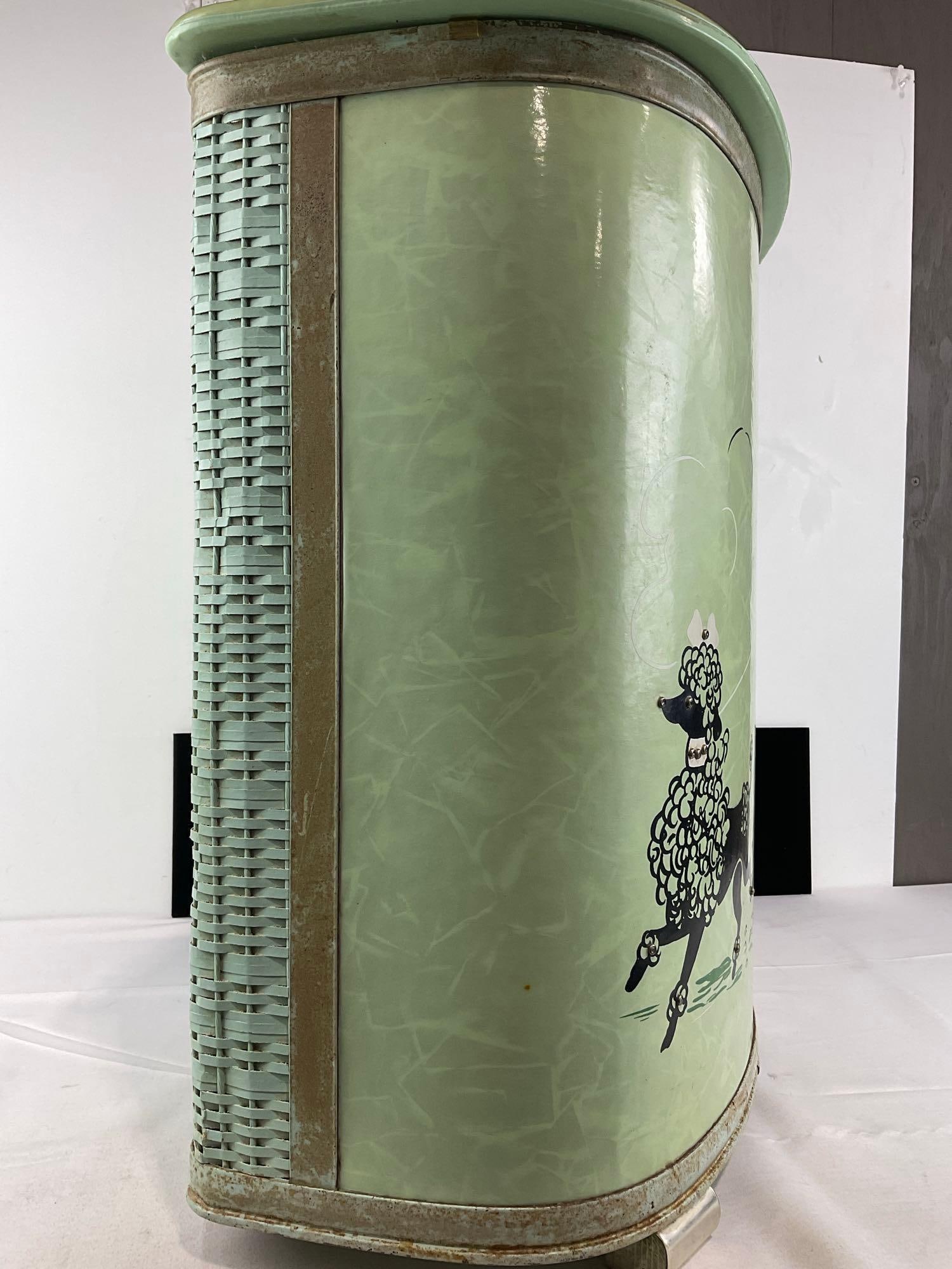 Rare Vintage 1950s Pearl Wick Fifi Poodle in Paris Laundry Hamper, Seafoam Green 26h x 22w x 13d " - 4