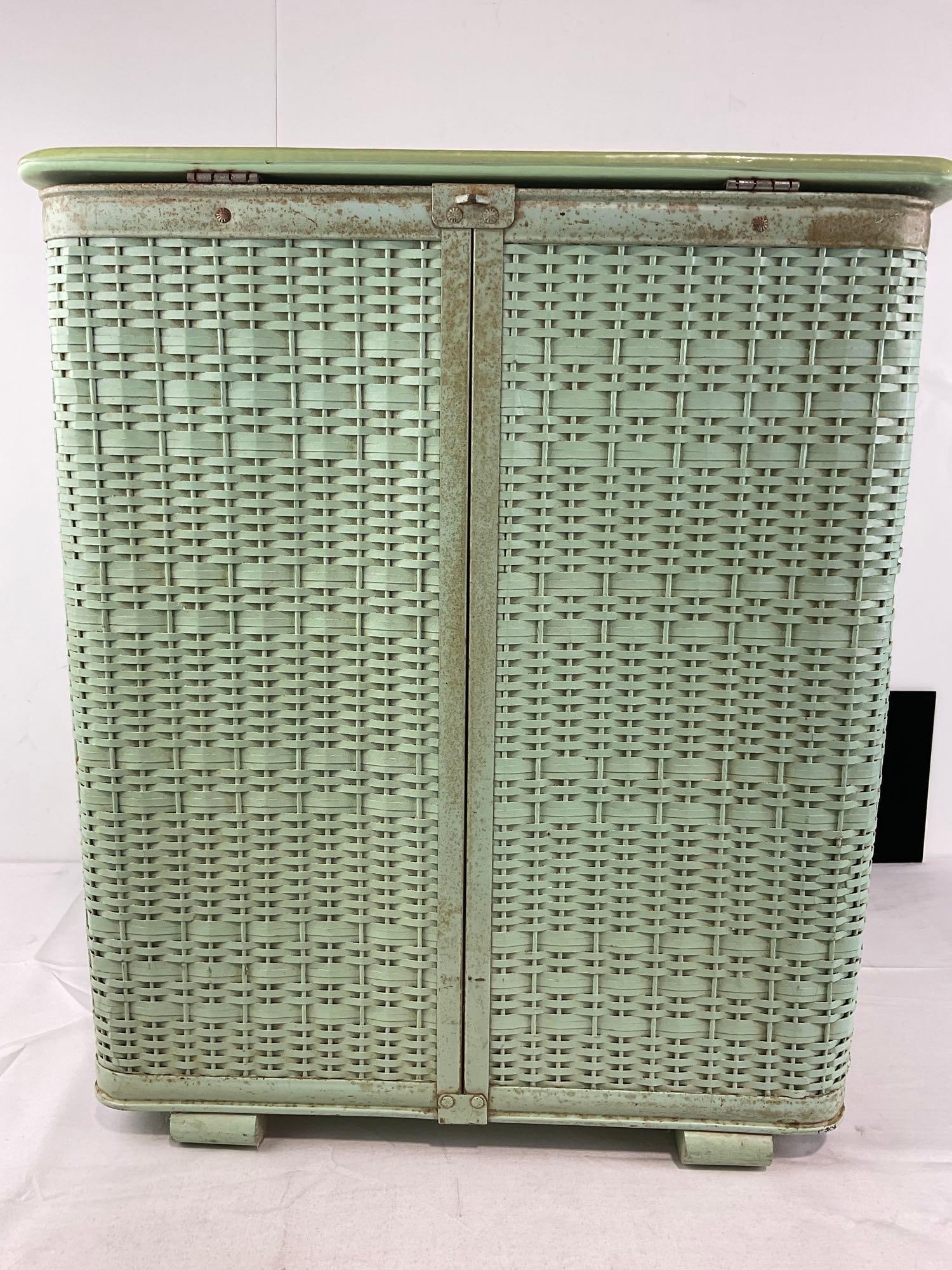 Rare Vintage 1950s Pearl Wick Fifi Poodle in Paris Laundry Hamper, Seafoam Green 26h x 22w x 13d " - 6