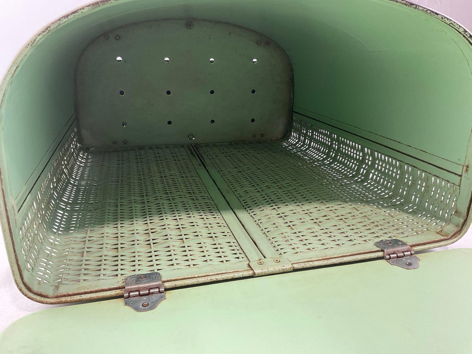 Rare Vintage 1950s Pearl Wick Fifi Poodle in Paris Laundry Hamper, Seafoam Green 26h x 22w x 13d " - 7