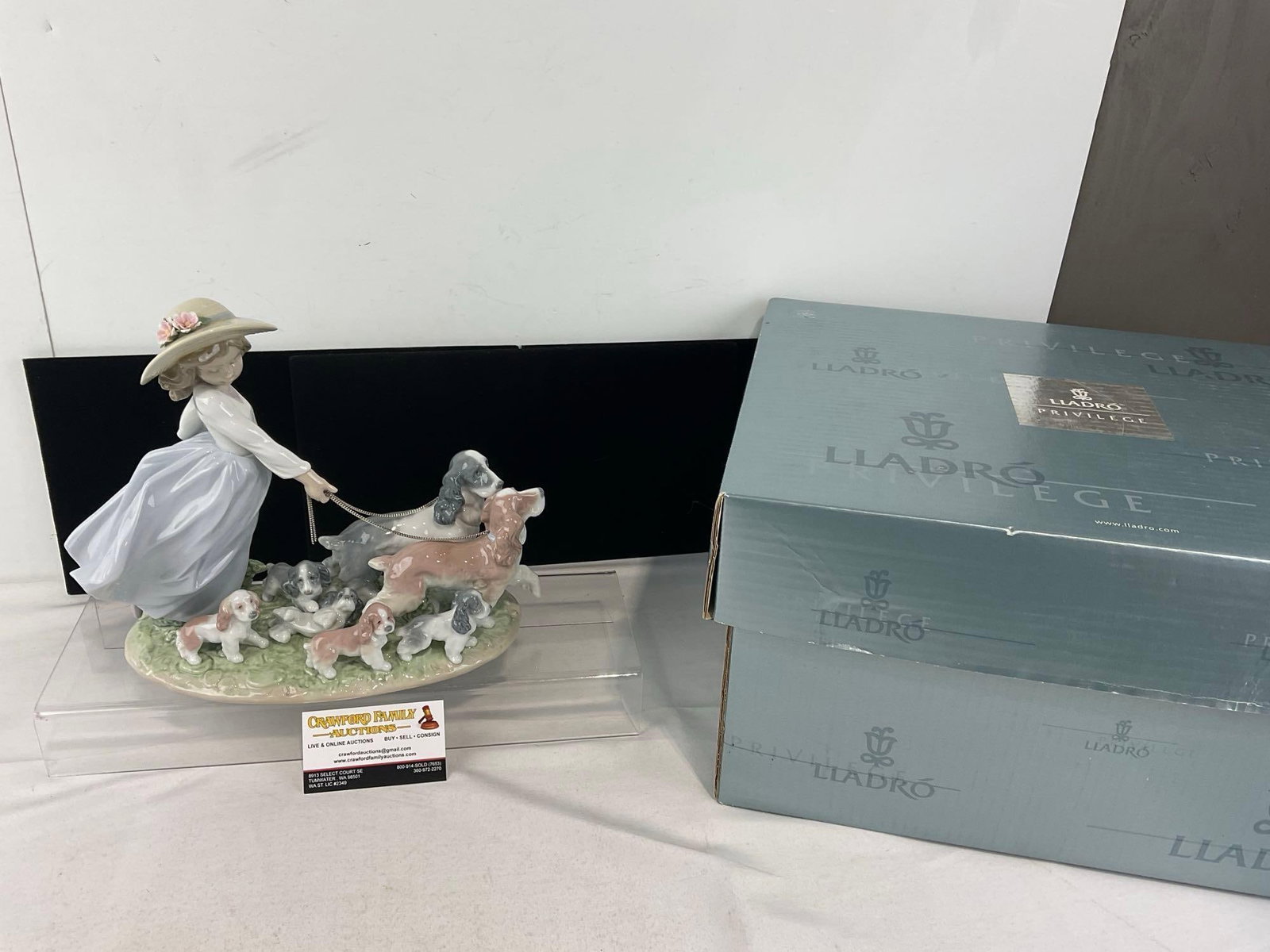 LLADRO Privilege Glazed Porcelain Statue #06784 Puppy Parade, w/original box, 10h x 18w x 14d inc...: Issued in 2001, as part of the exclusive LLADRO Privilege line. Original retail 1850.00. See pics for condition. The piece in the box measures approx 10h x 18w x 14d inches. E-6710 has OG Box and