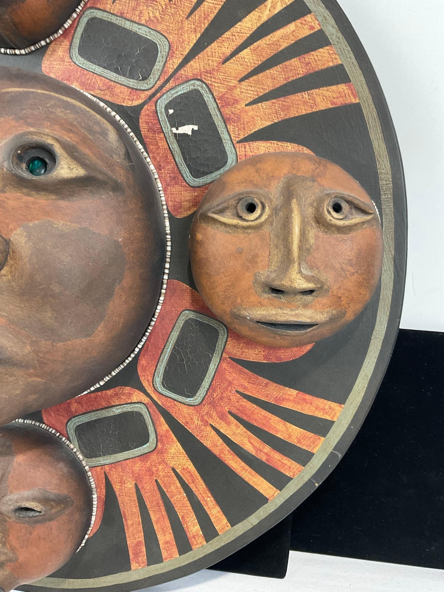 SW Gourd Art Wall Hanging titled Sun Kachinas Northwest Coast Gourd Mask, signed Robert Rivera 1994 - 4