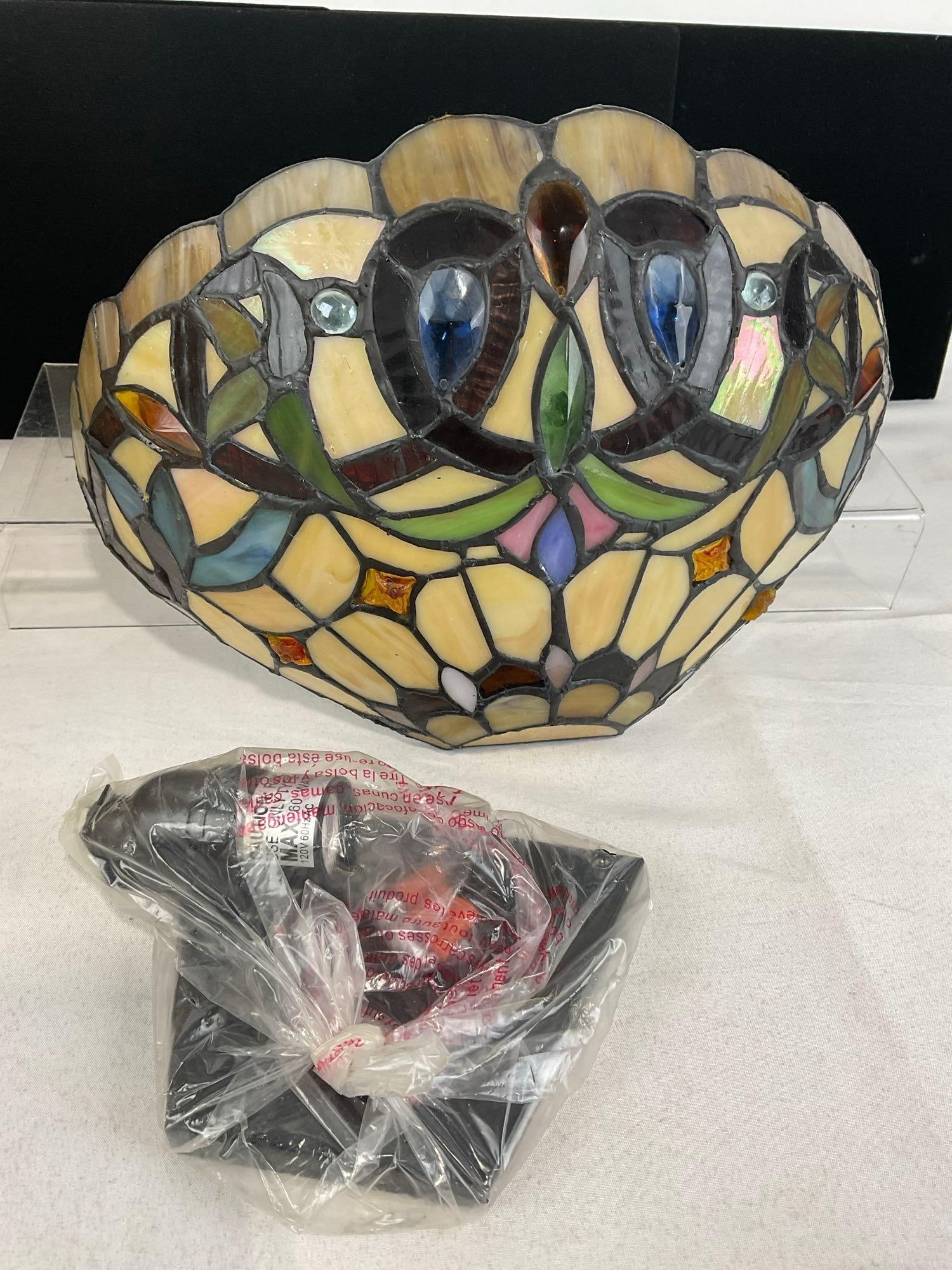 Set of 2 Chloe Lighting Inc Stained Glass Wall Sconces, Multicolor & Slag Glass, in box - 2