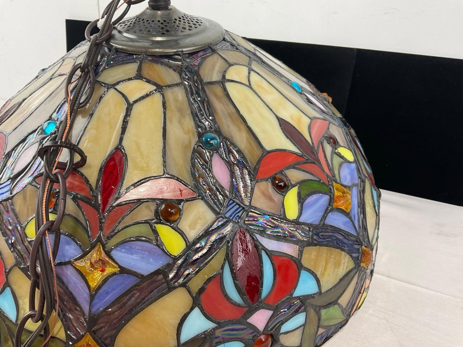 Chloe Lighting Inc Stained Glass Ceiling Hanging Swag Lamp, Multicolor & Slag Glass, in box - 3