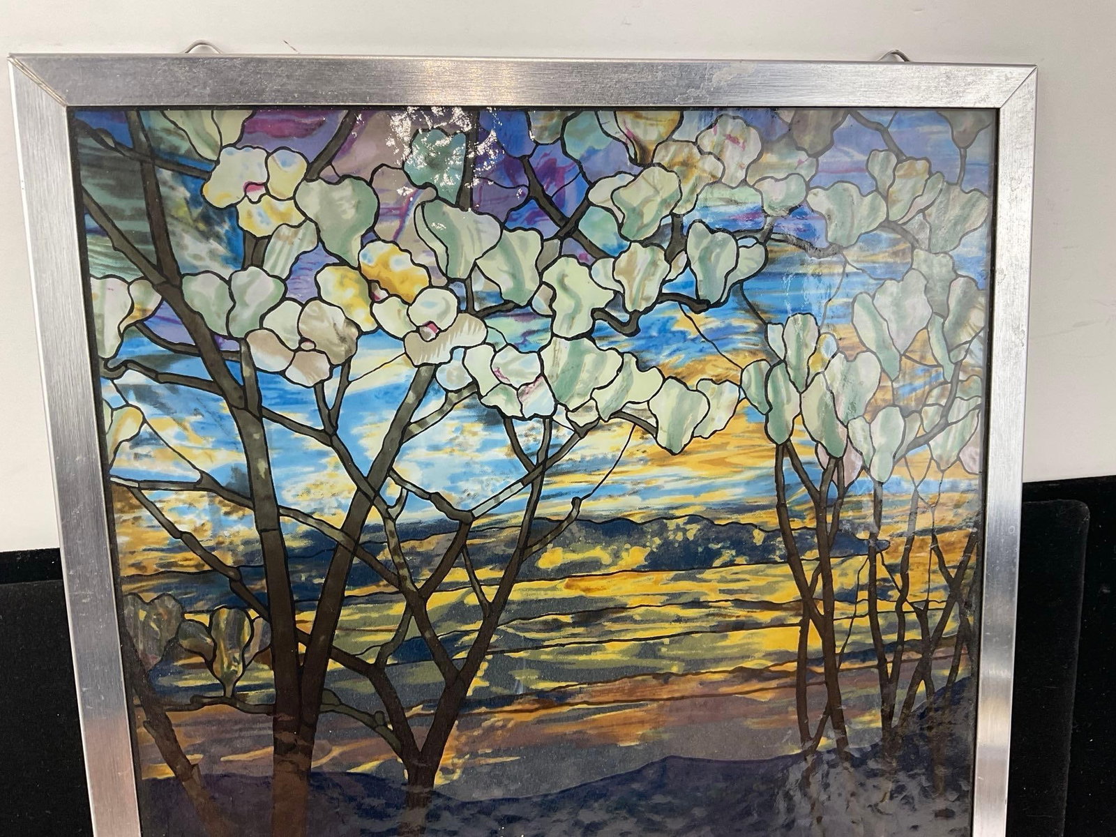 Reproduction of Louis Comfort Tiffany 1908 Magnolias & Irises Stained Galss marked MMA, 14x10 inc... - 2