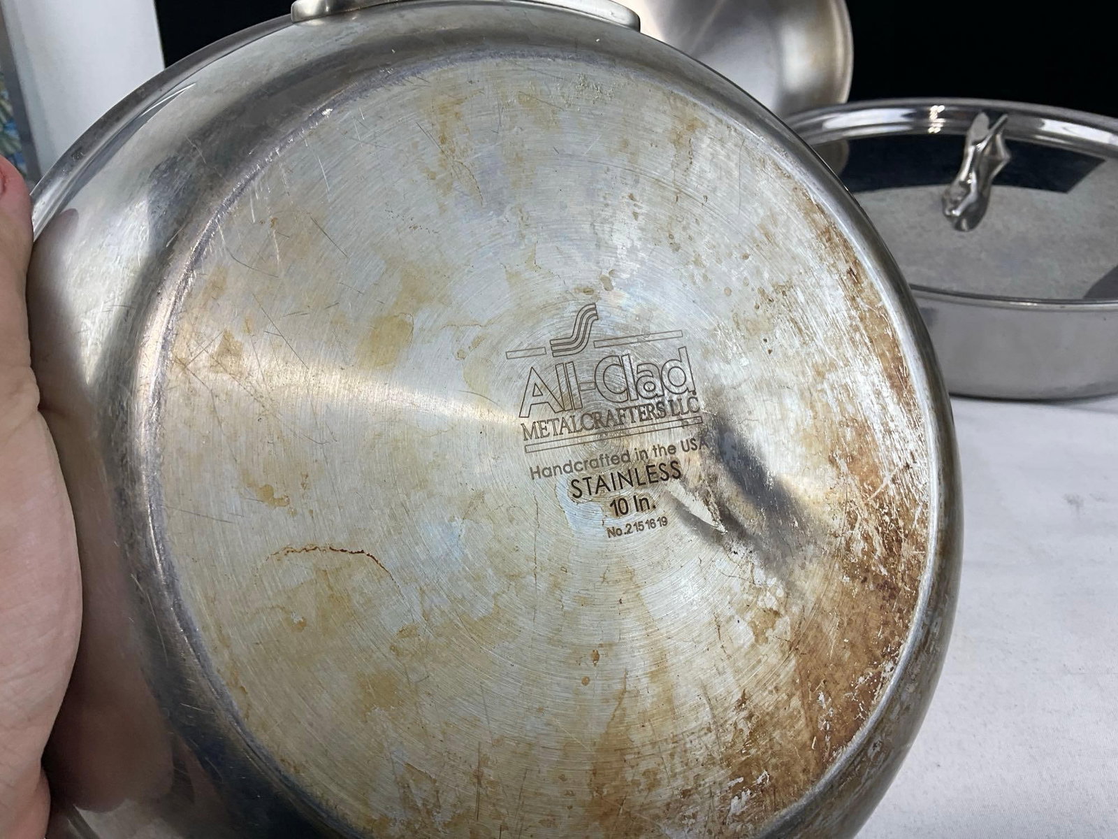 All-Clad Stainless 8 & 10 inch Skillets & 3 Quart Pan w/lid - 4