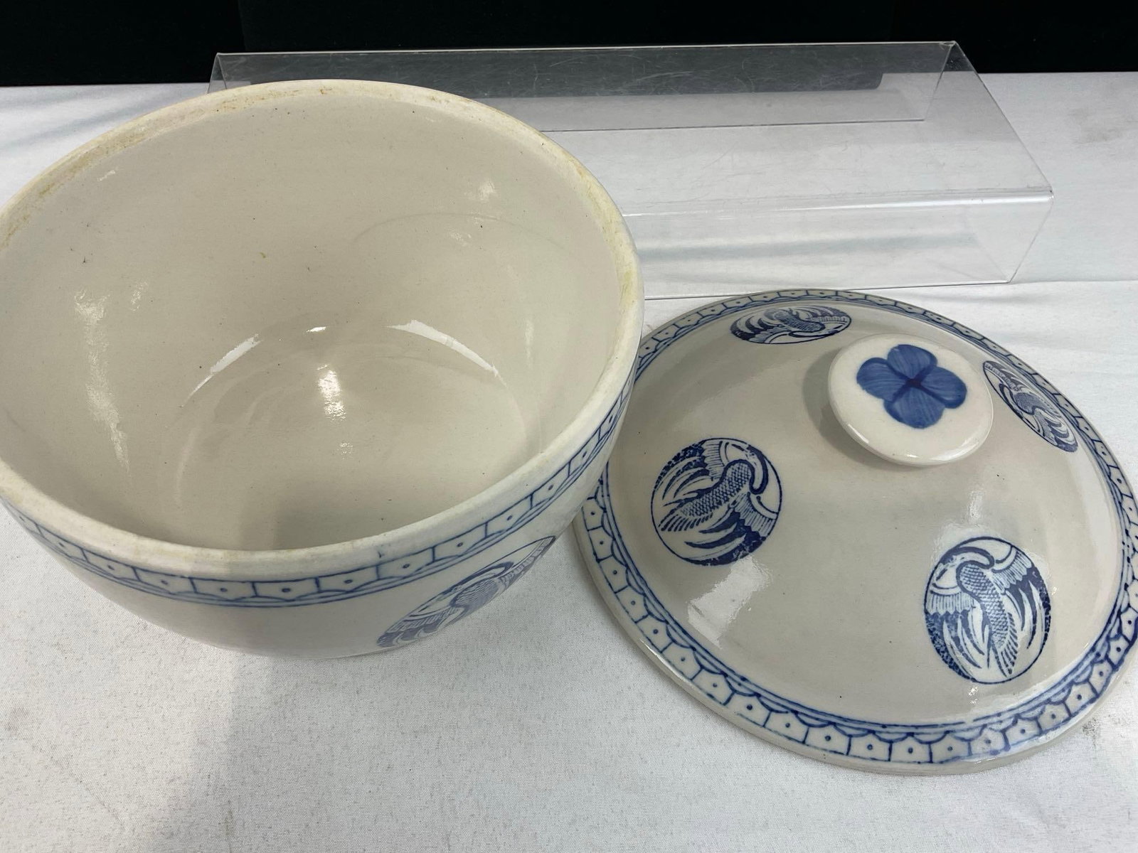 Lidded Rice Bowl, Blue/White Porcelain, Made in Peoples Republic of China, 9x10x10 inches - 2