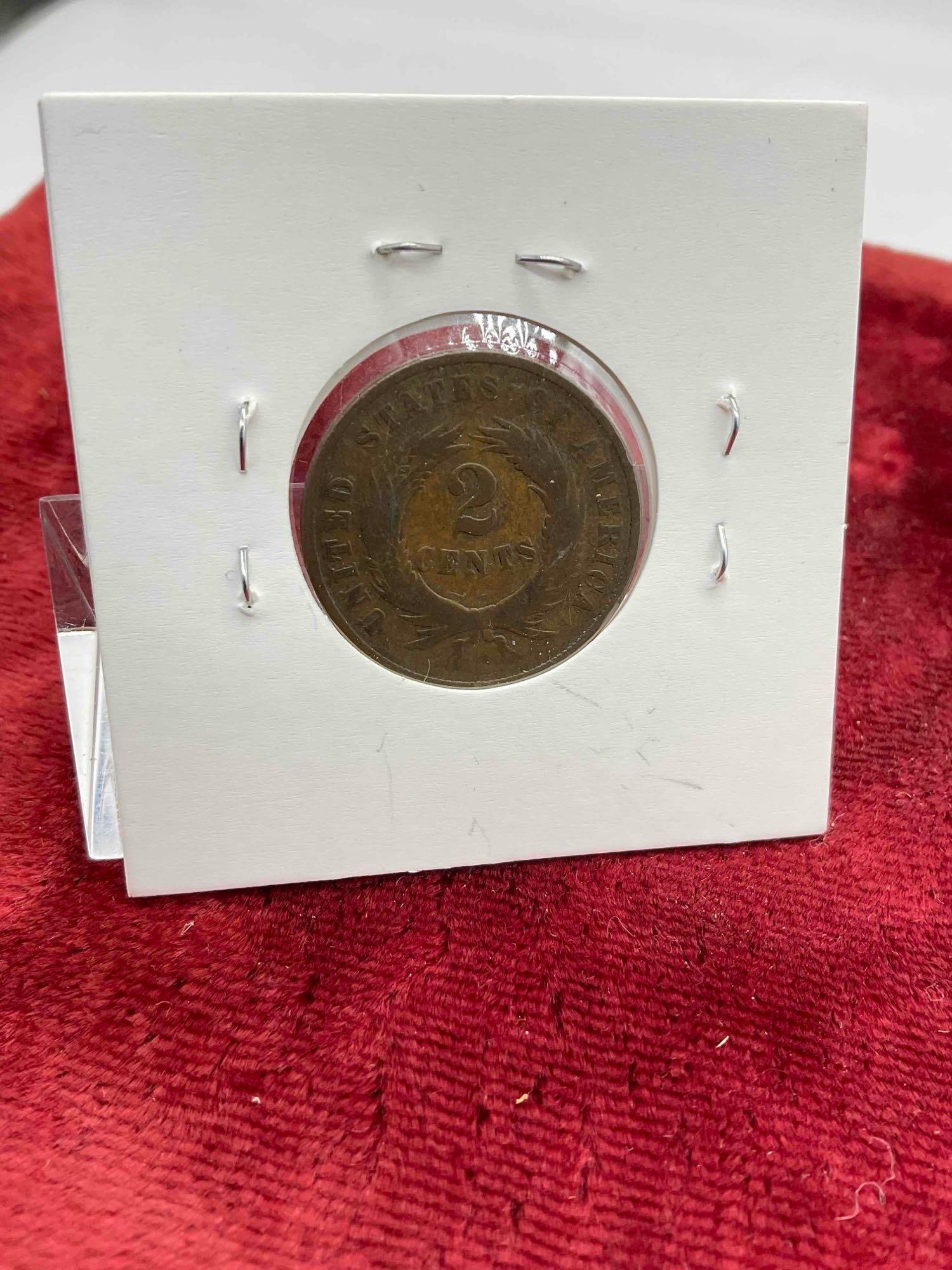 2 pcs Antique 2 Cent Coins, Years 1868 & 1869. - 3