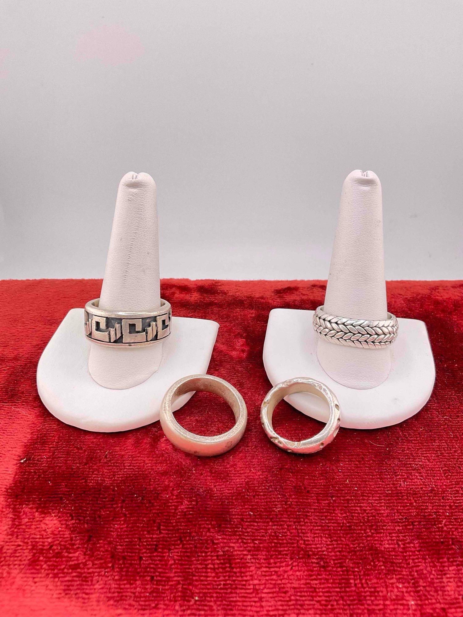 4 pcs Handsome Sterling Silver Rings, 2x Men's & 2x Women's. Assorted Sizes. (1 of 3)