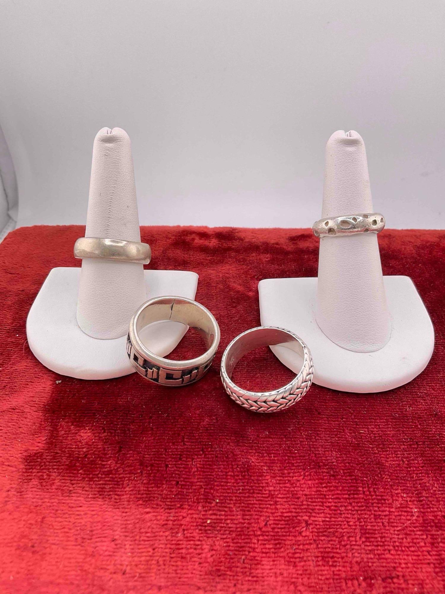 4 pcs Handsome Sterling Silver Rings, 2x Men's & 2x Women's. Assorted Sizes. - 2