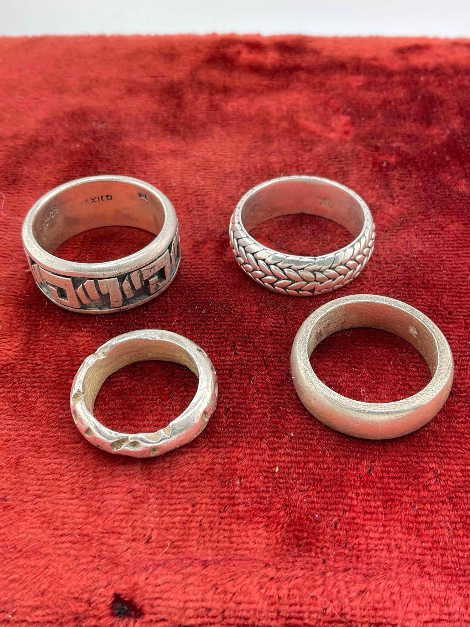 4 pcs Handsome Sterling Silver Rings, 2x Men's & 2x Women's. Assorted Sizes. - 3