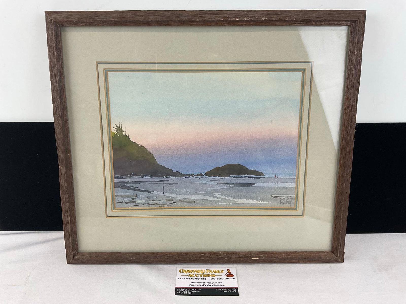 Framed Watercolor titled Beards Hollow Sundown by Charles Mulvey 1981, 15x17 inches (1 of 6)