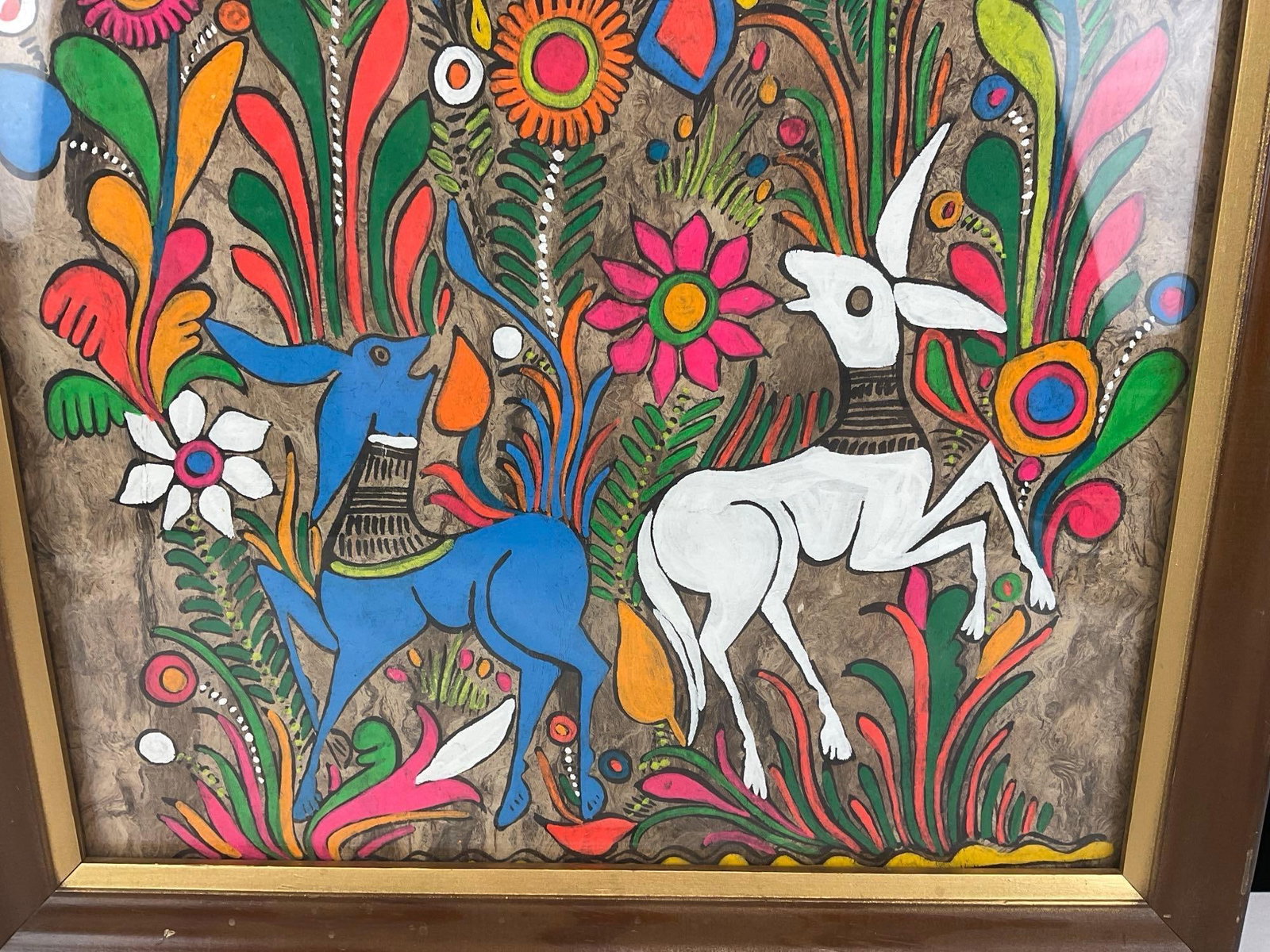 Framed Mexican Folk Art Amate Bark paper Painting, Indigenous Southern Mexico style, 23x19 inches - 3