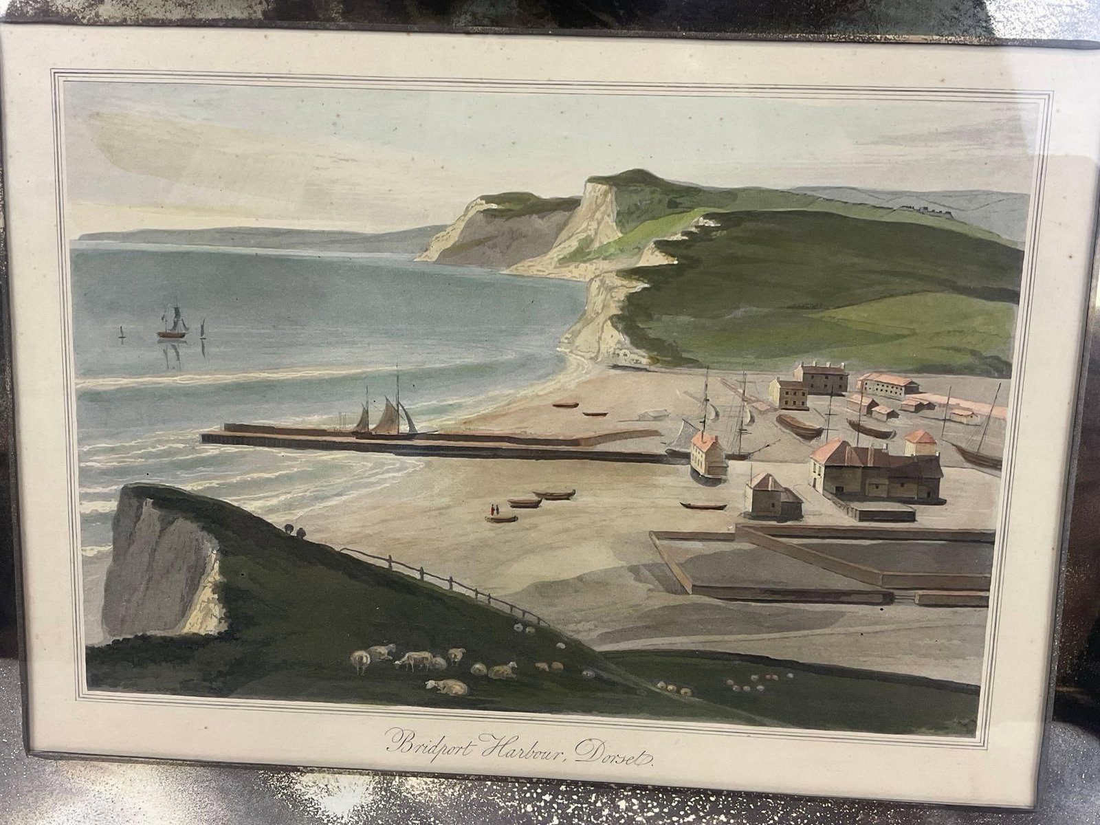 Framed Antique Print of Bridport Harbour, Dorset by English artist William Daniell (17691837) - 2