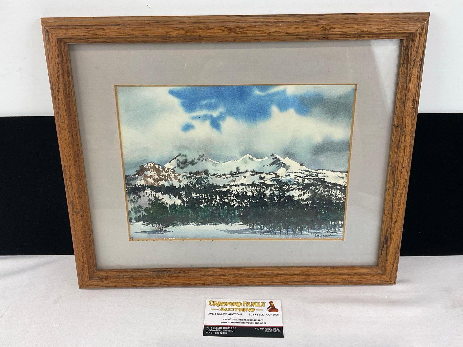 Framed Signed Watercolor titled Tahoe Clouds by Jim Vincent, 13x16 inches: Previously listed for 135 dollars. See pics for condition. Measures approx 13h x 16w x 2d inches. E-6710