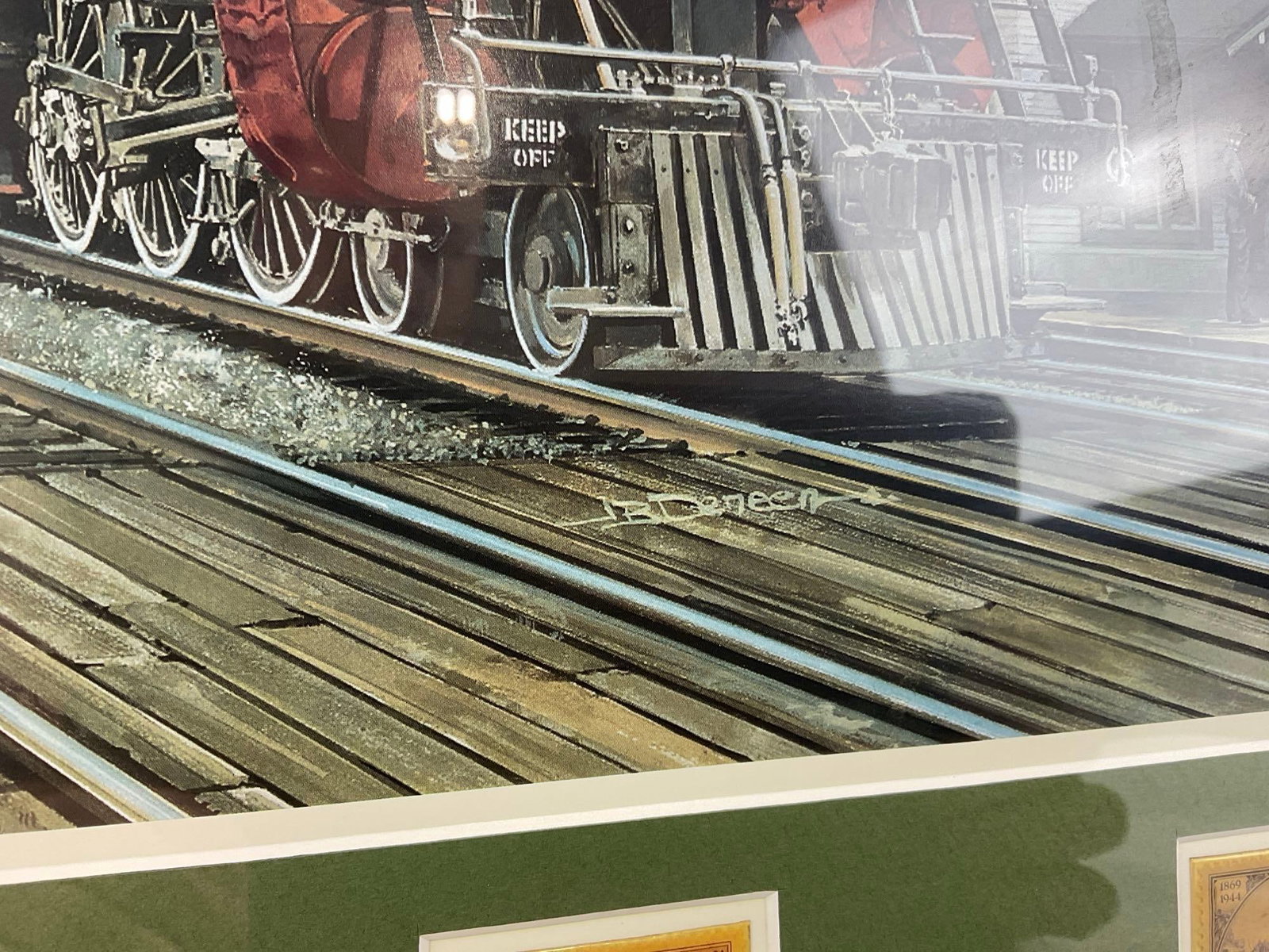 Framed Litho titled The Alton Limited by Jim Deneen, w/three Commemorative stamps, 19x23 in - 3