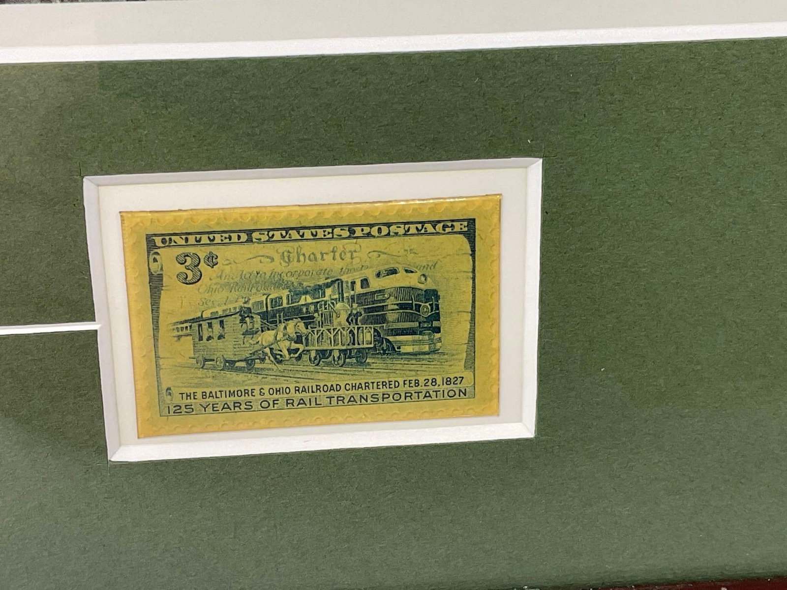 Framed Litho titled The Alton Limited by Jim Deneen, w/three Commemorative stamps, 19x23 in - 4