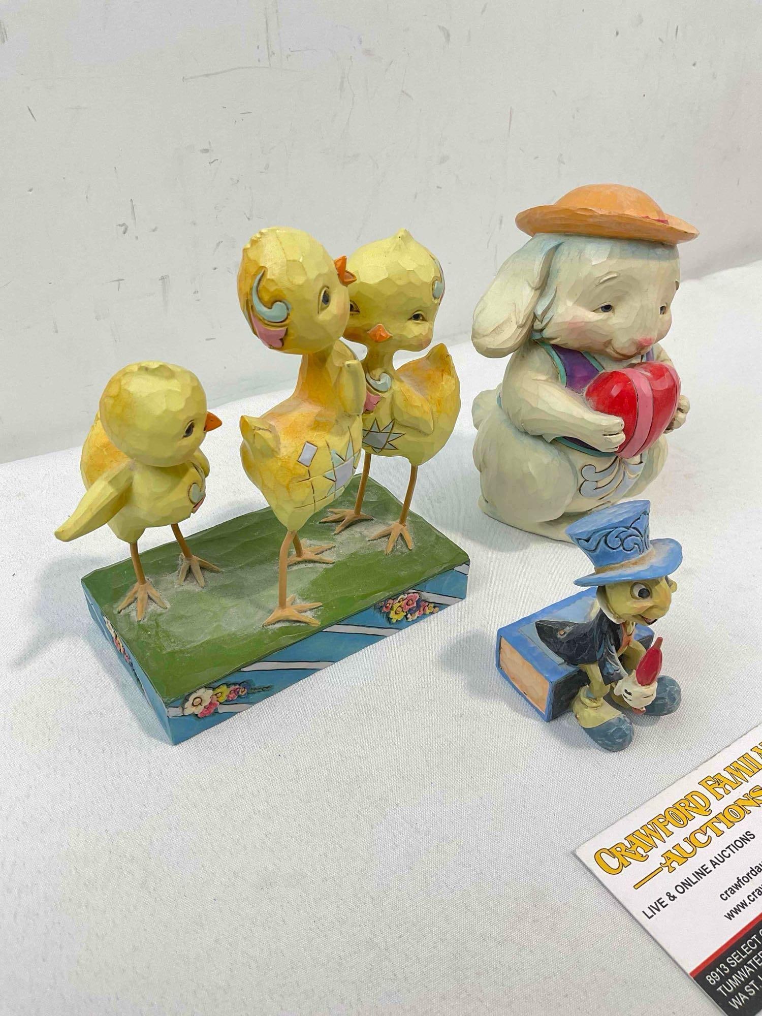 3 pcs Jim Shore Composite Decorative Figurines, incl. Disney Jiminy Cricket from Pinocchio. - 3