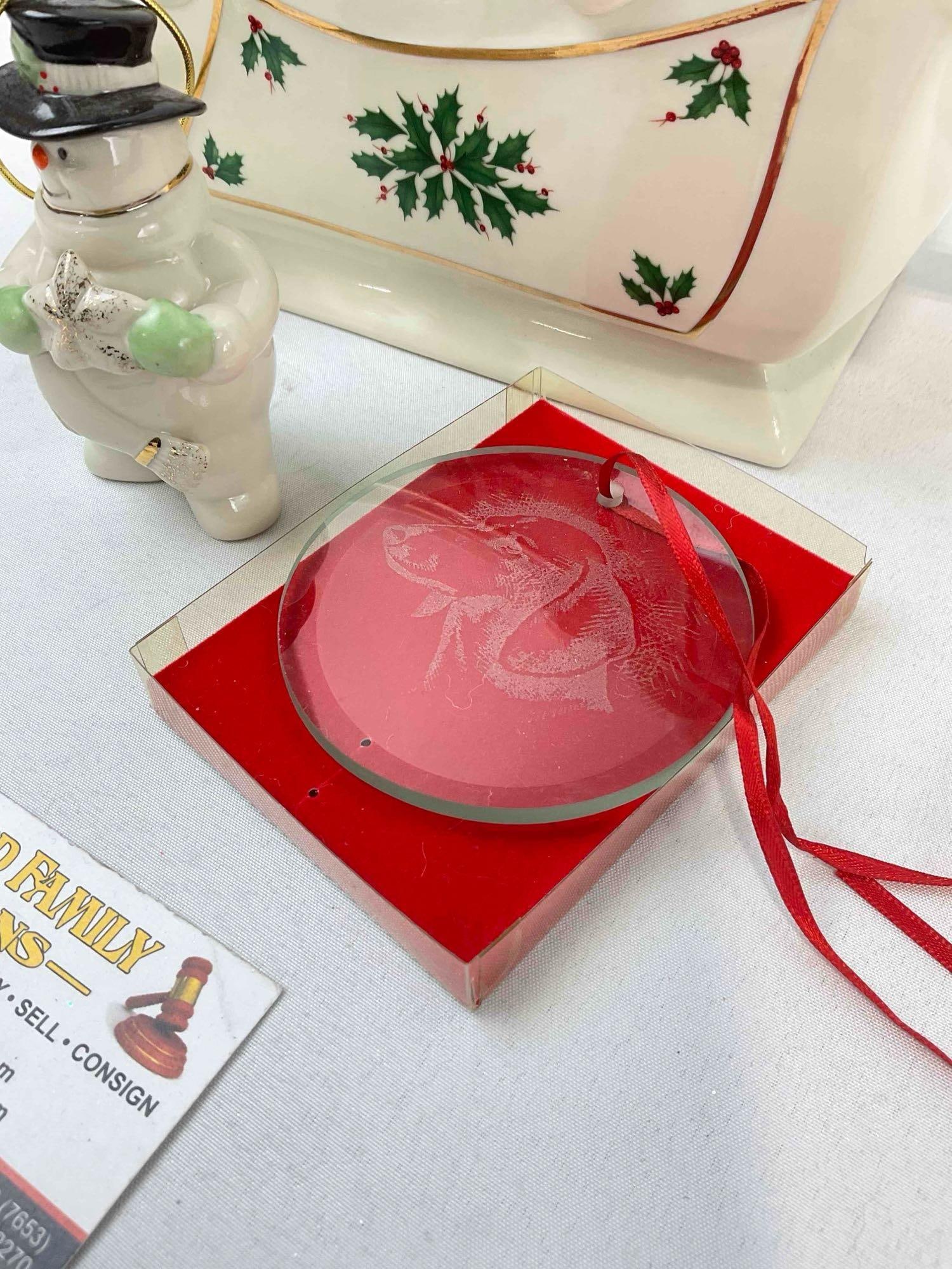 3 pcs Christmas Decoration Assortment, incl. Ceramic Lenox Candy Bowl & Glass Ornament. - 2
