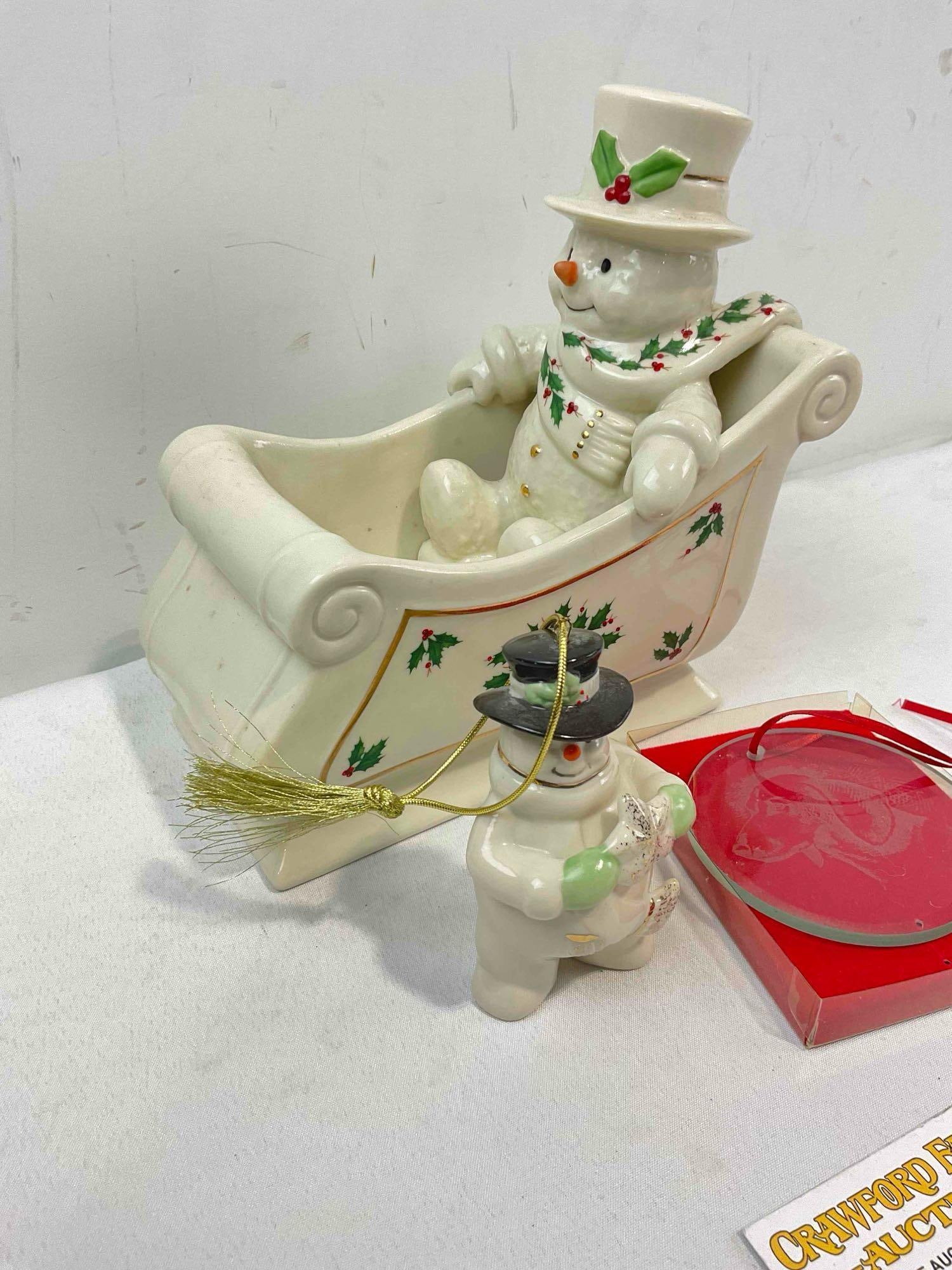 3 pcs Christmas Decoration Assortment, incl. Ceramic Lenox Candy Bowl & Glass Ornament. - 3